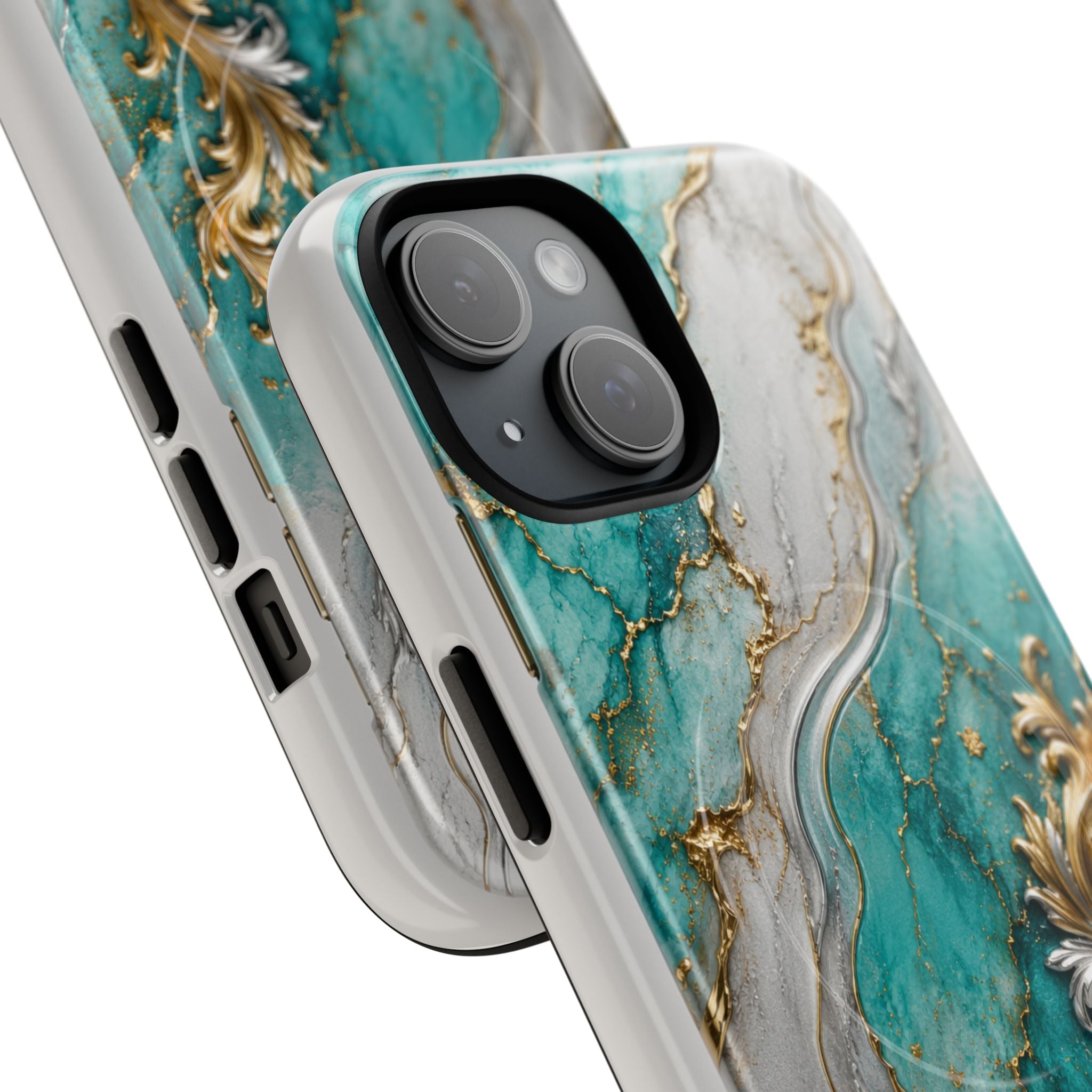 Copy of Magnetic Phone Case — Teal Marble Gold Agate Design