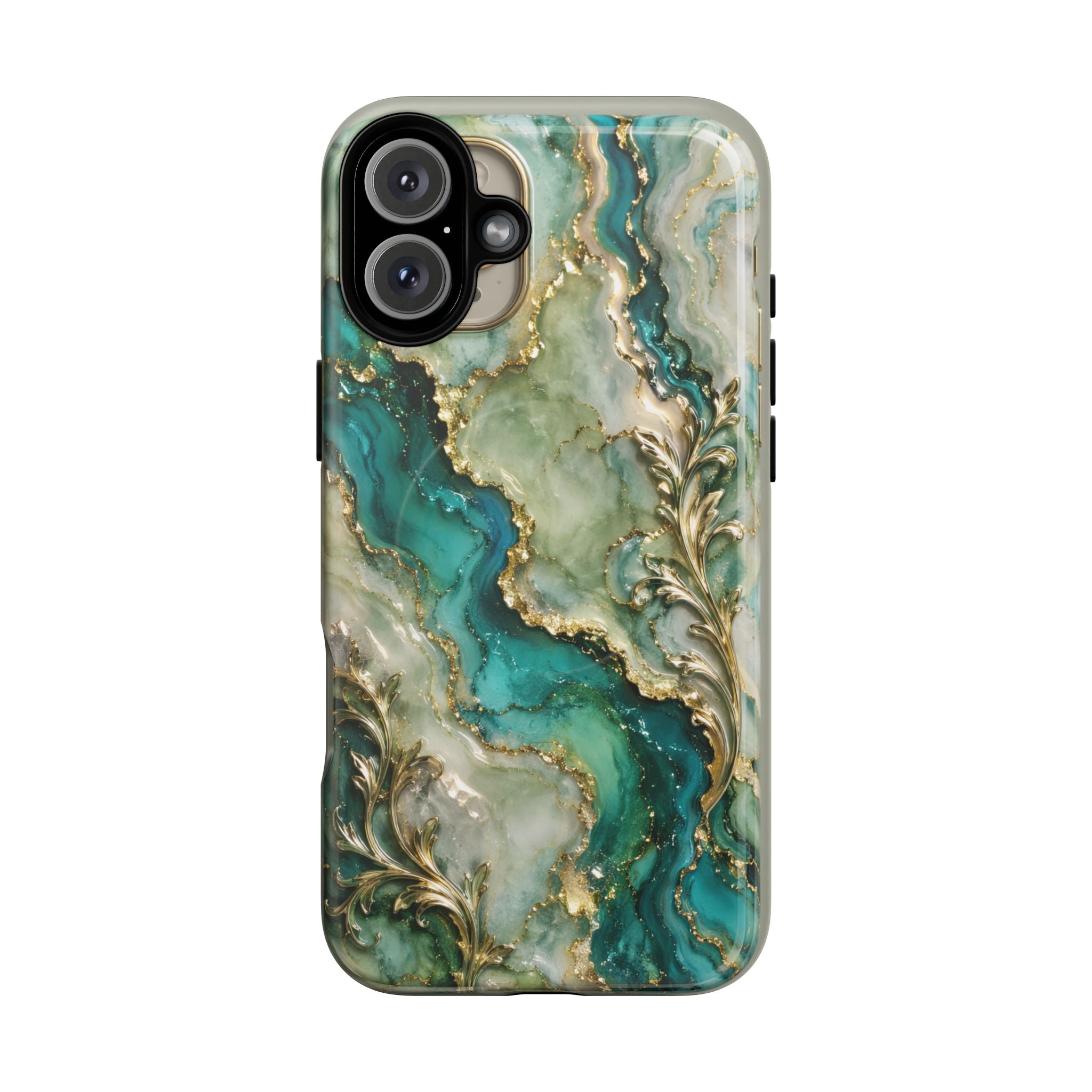Magnetic Phone Case — Teal Marble Gold Agate Design