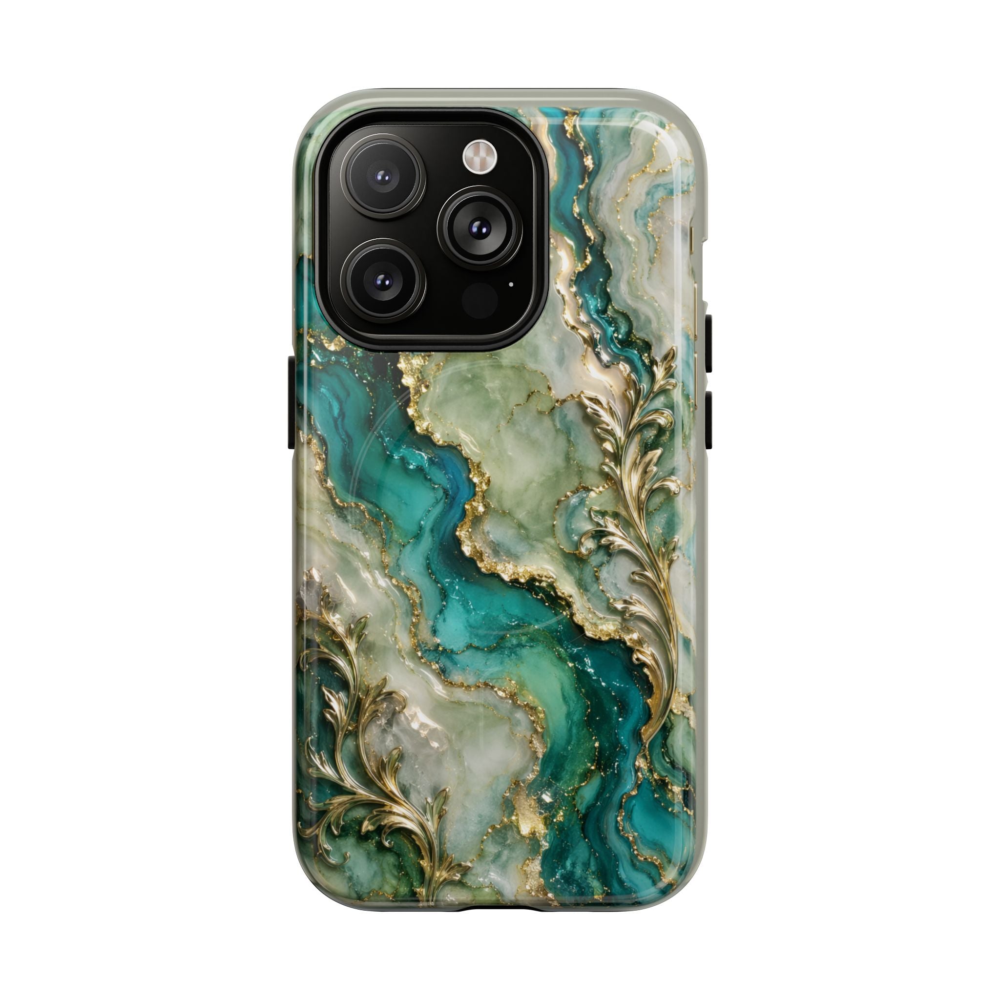 Magnetic Phone Case — Teal Marble Gold Agate Design