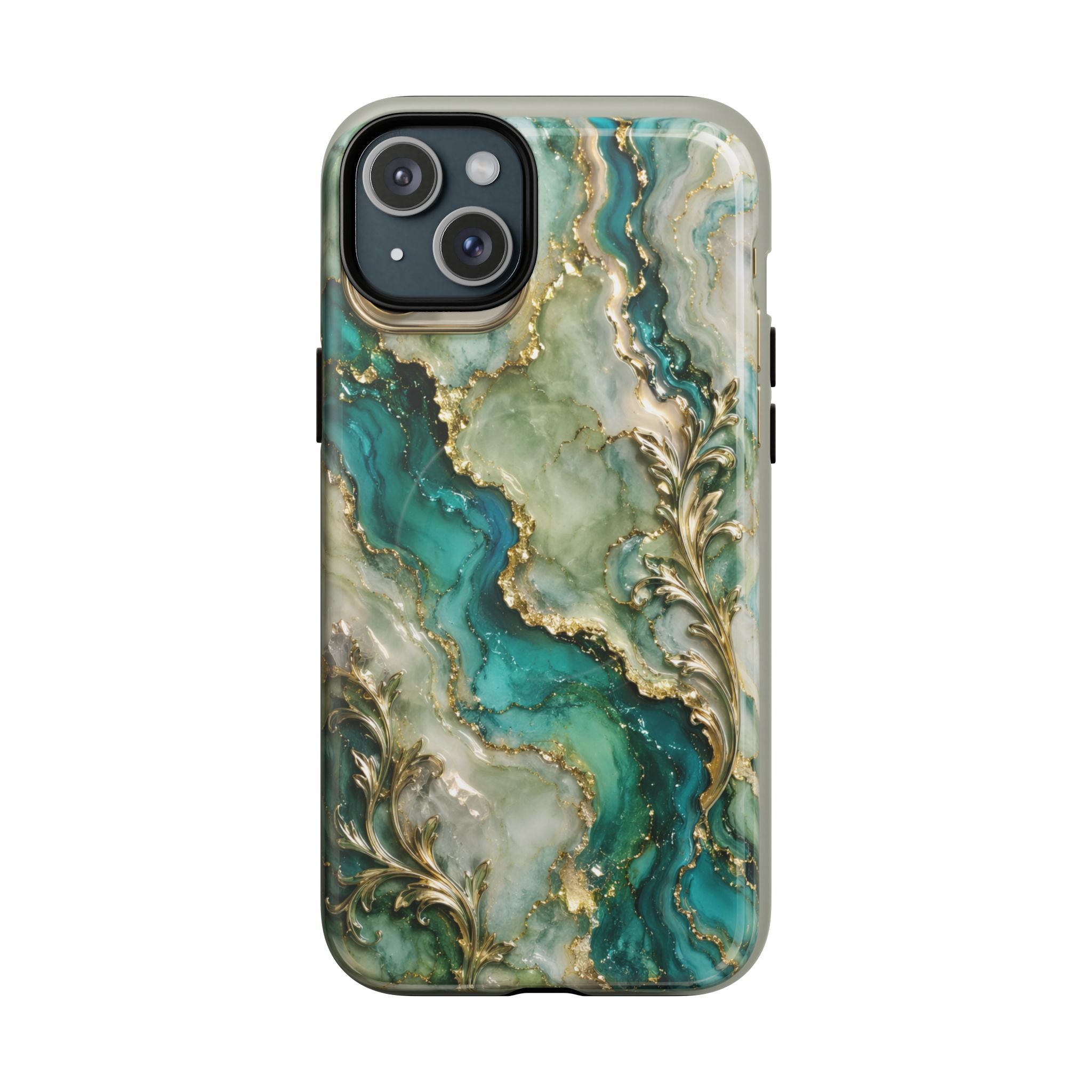 Magnetic Phone Case — Teal Marble Gold Agate Design