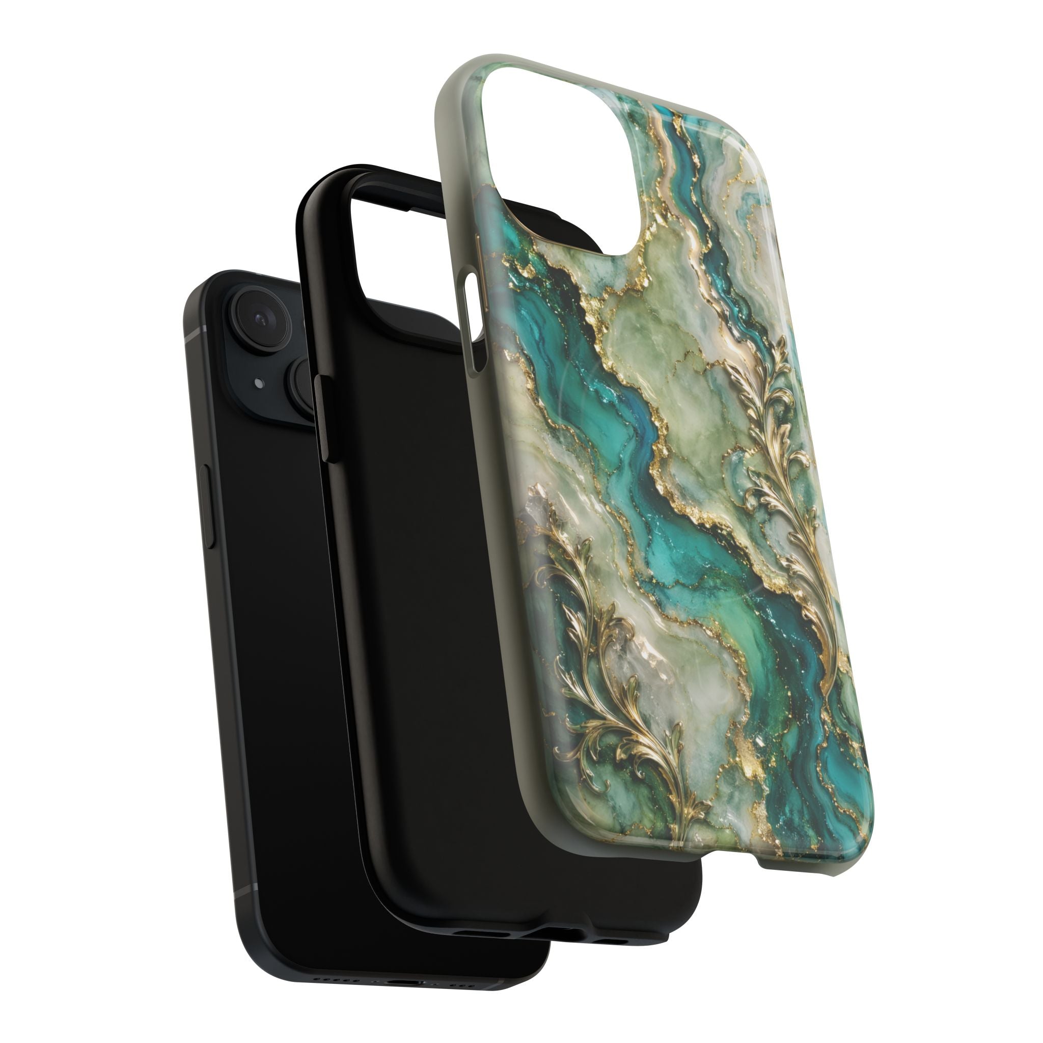 Magnetic Phone Case — Teal Marble Gold Agate Design