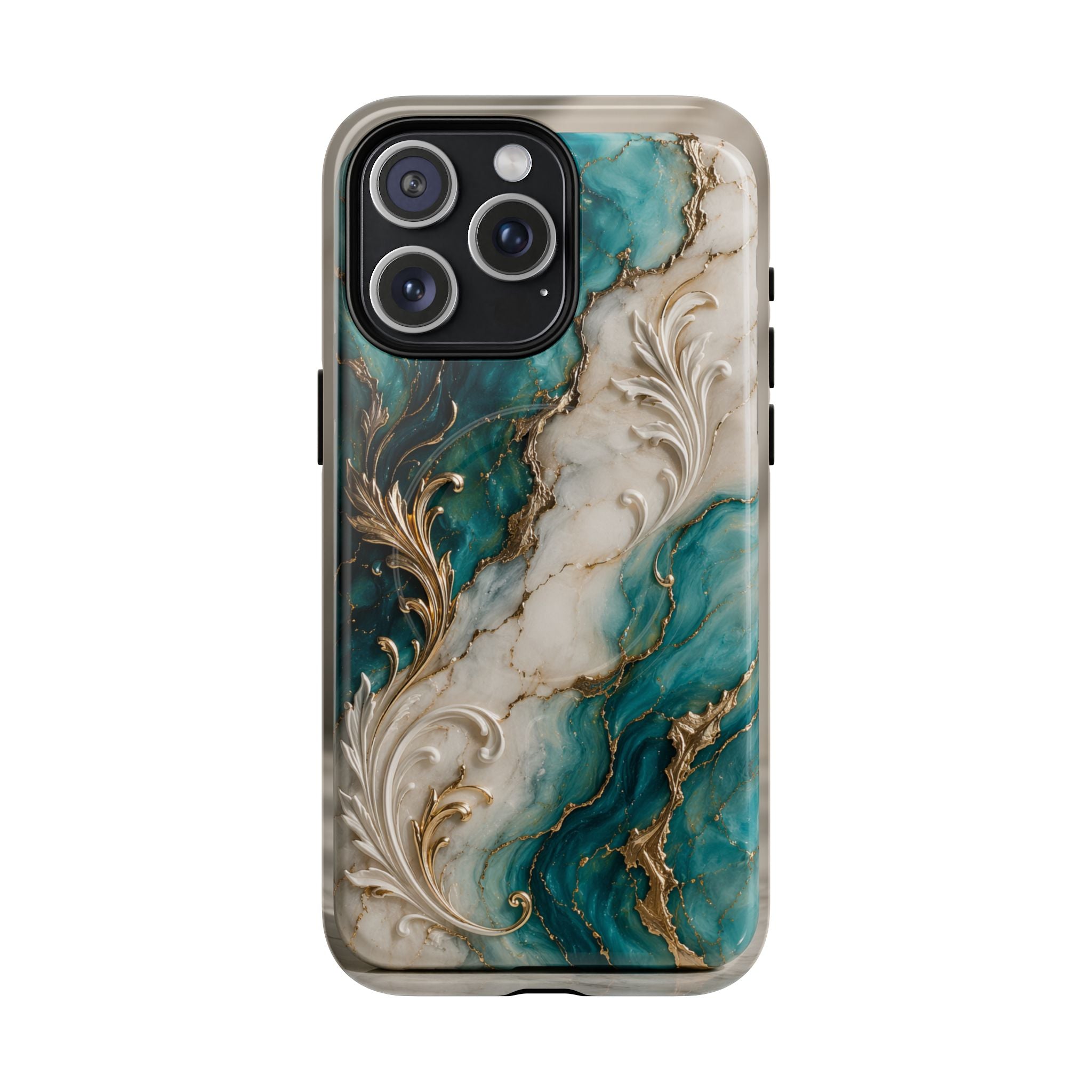 Copy of Magnetic Phone Case — Teal Marble Gold Agate Design