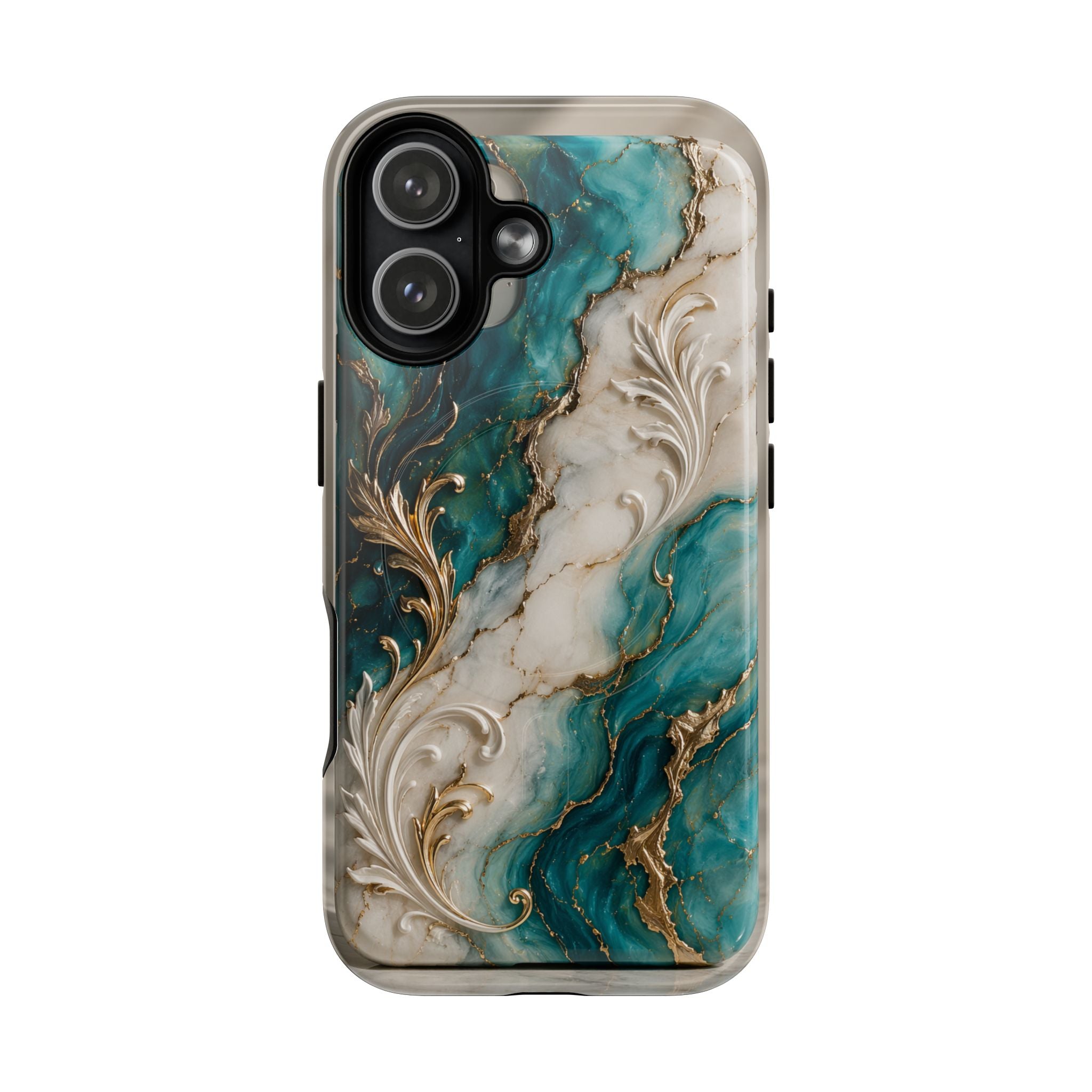 Copy of Magnetic Phone Case — Teal Marble Gold Agate Design