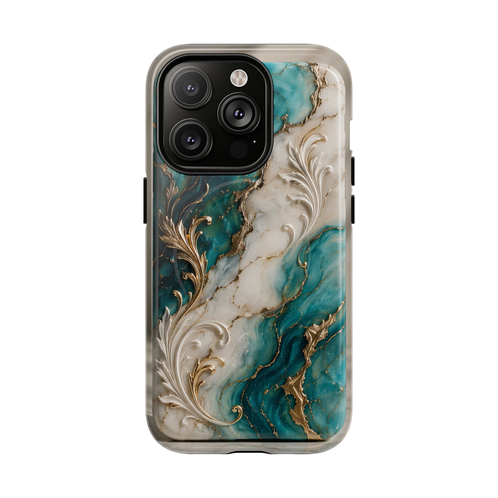Copy of Magnetic Phone Case — Teal Marble Gold Agate Design