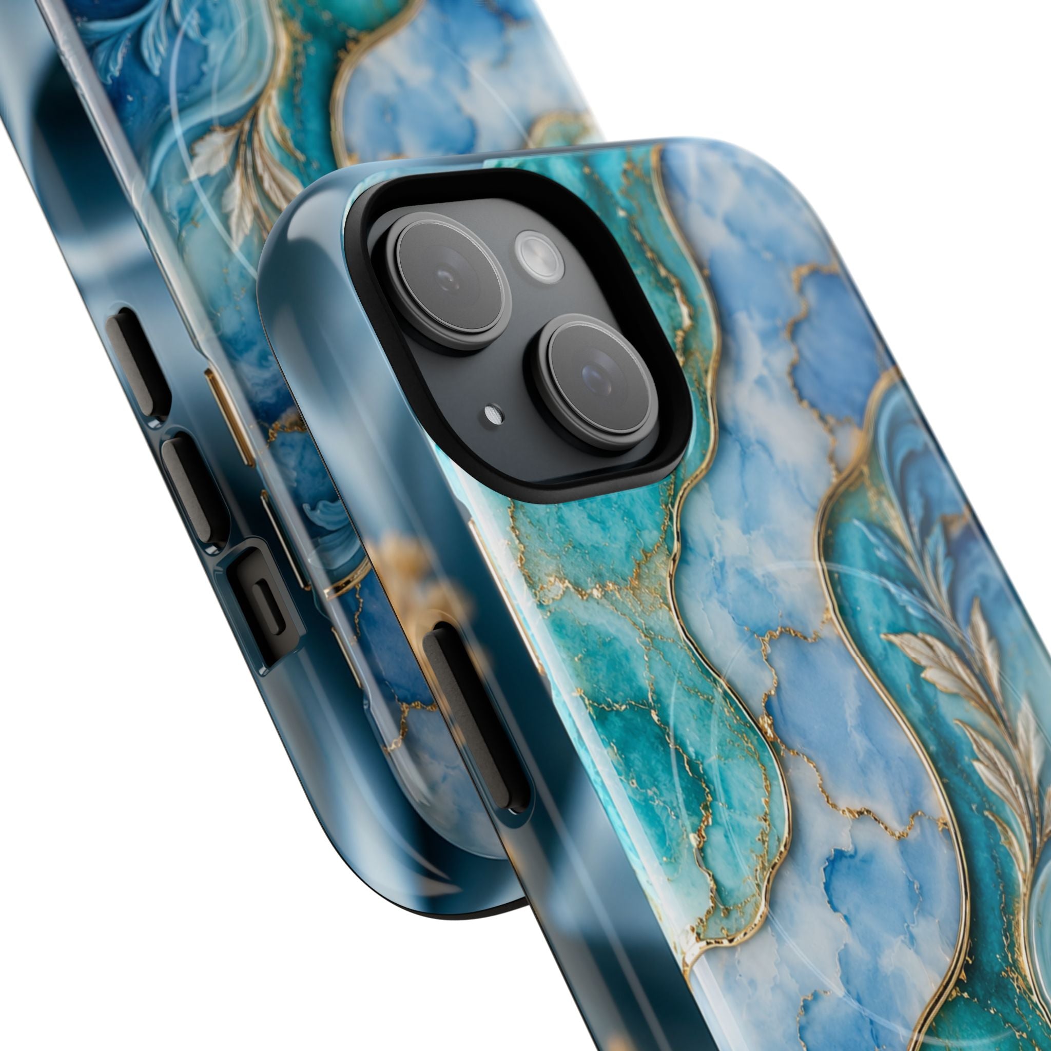Copy of Magnetic Phone Case — Teal Marble Gold Agate Design