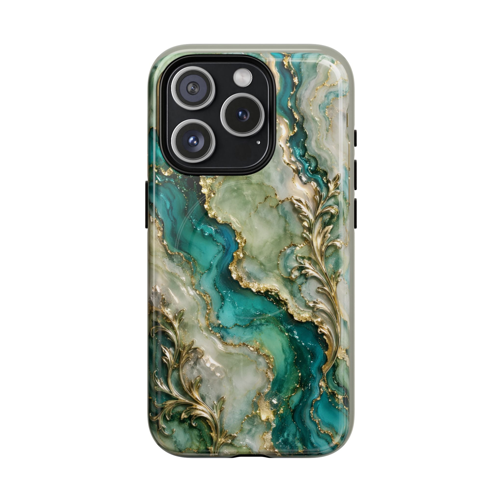 Magnetic Phone Case — Teal Marble Gold Agate Design