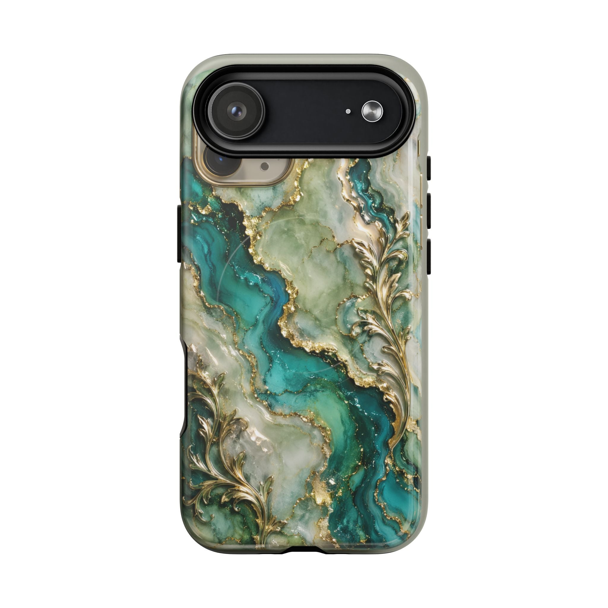 Magnetic Phone Case — Teal Marble Gold Agate Design