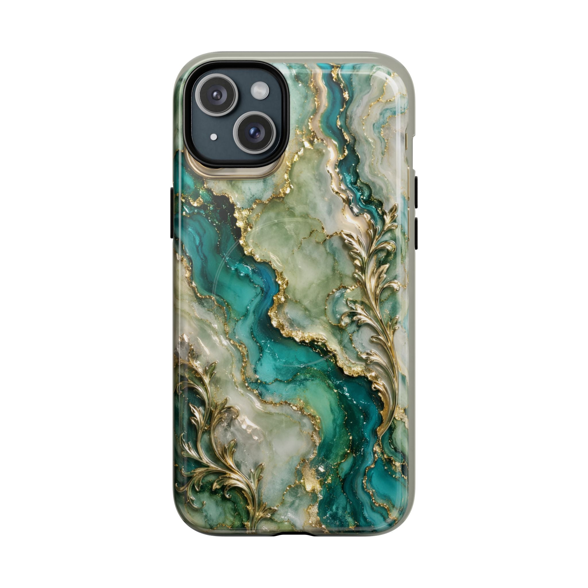 Magnetic Phone Case — Teal Marble Gold Agate Design
