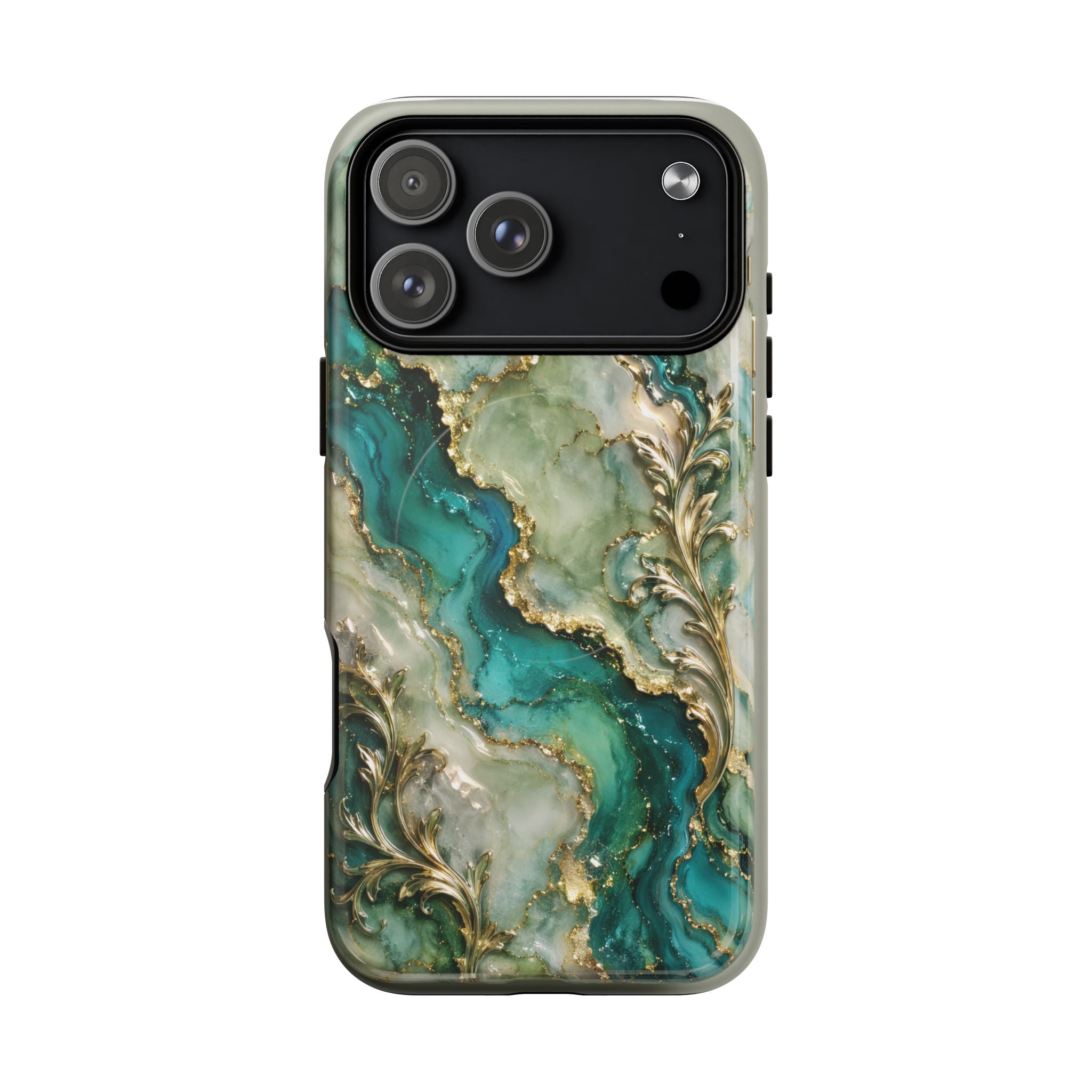 Magnetic Phone Case — Teal Marble Gold Agate Design