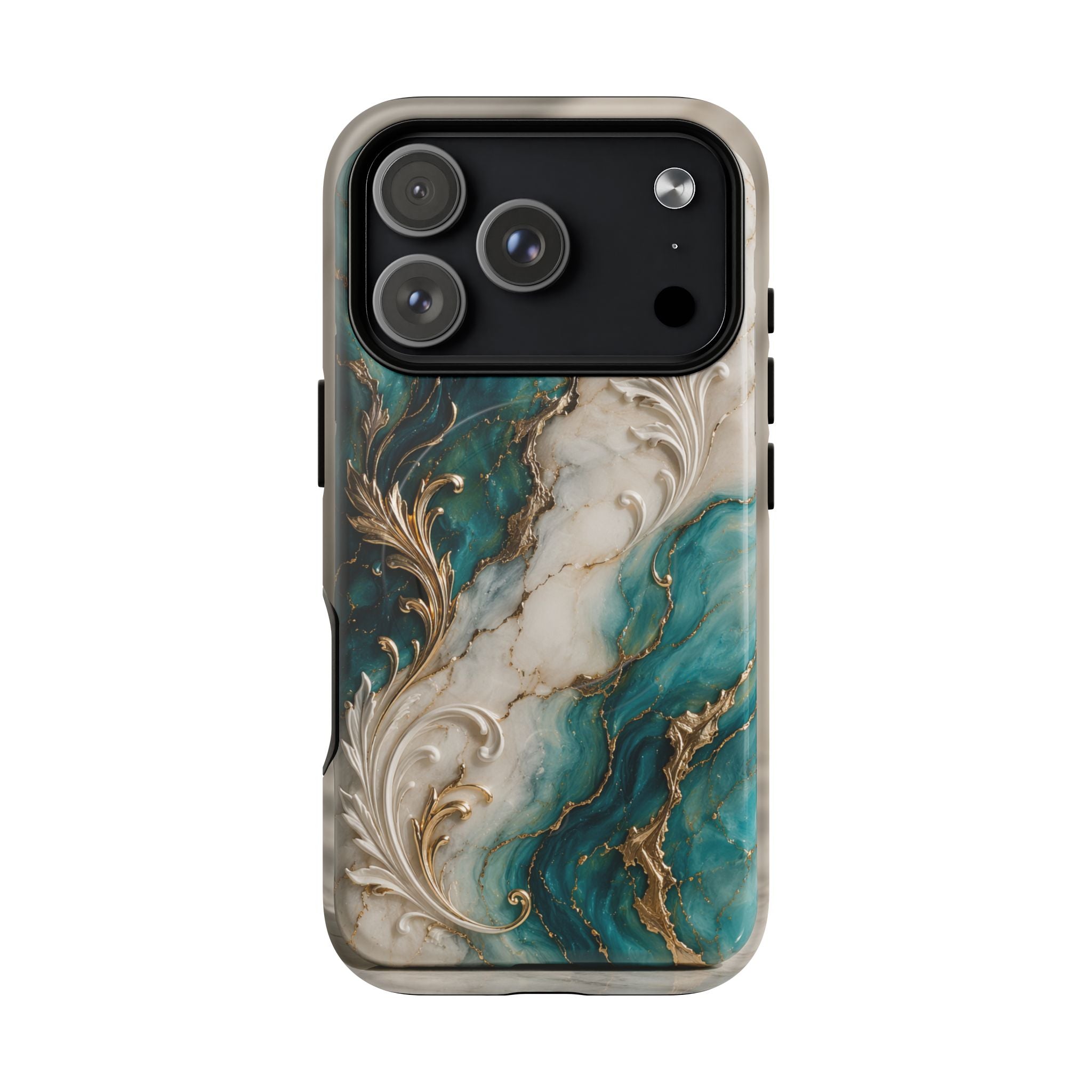 Copy of Magnetic Phone Case — Teal Marble Gold Agate Design