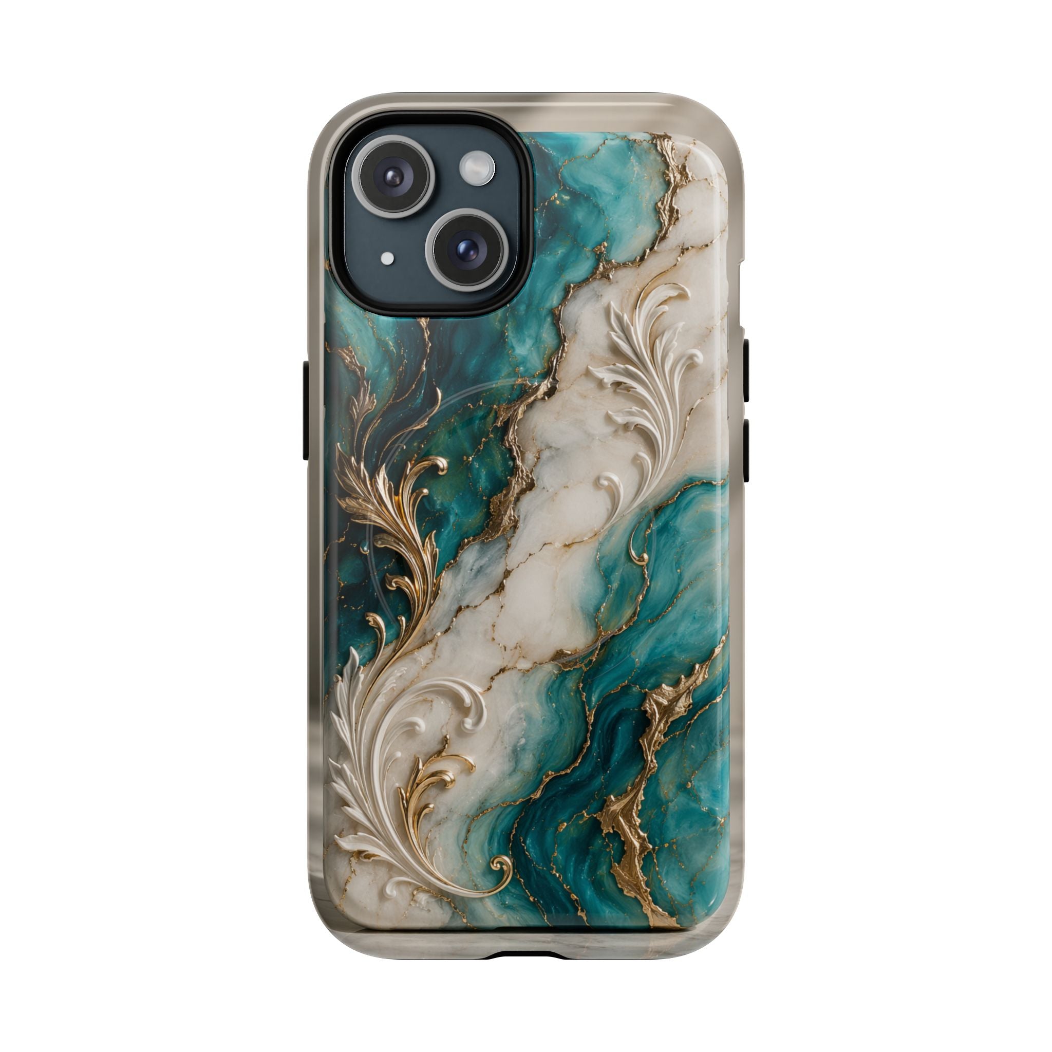 Copy of Magnetic Phone Case — Teal Marble Gold Agate Design
