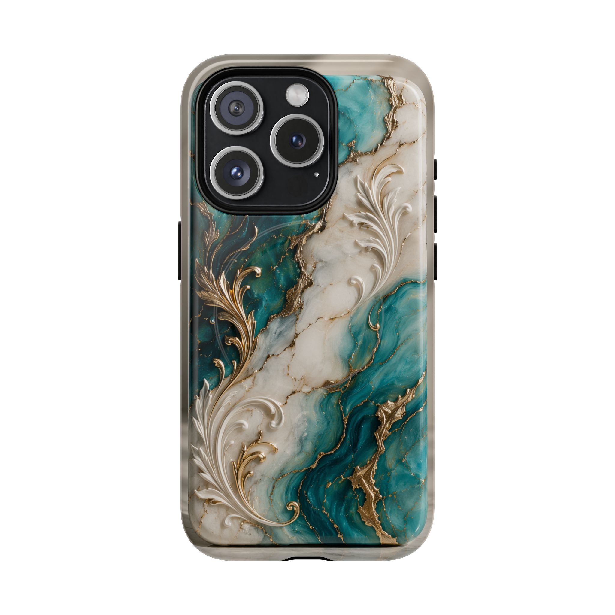 Copy of Magnetic Phone Case — Teal Marble Gold Agate Design