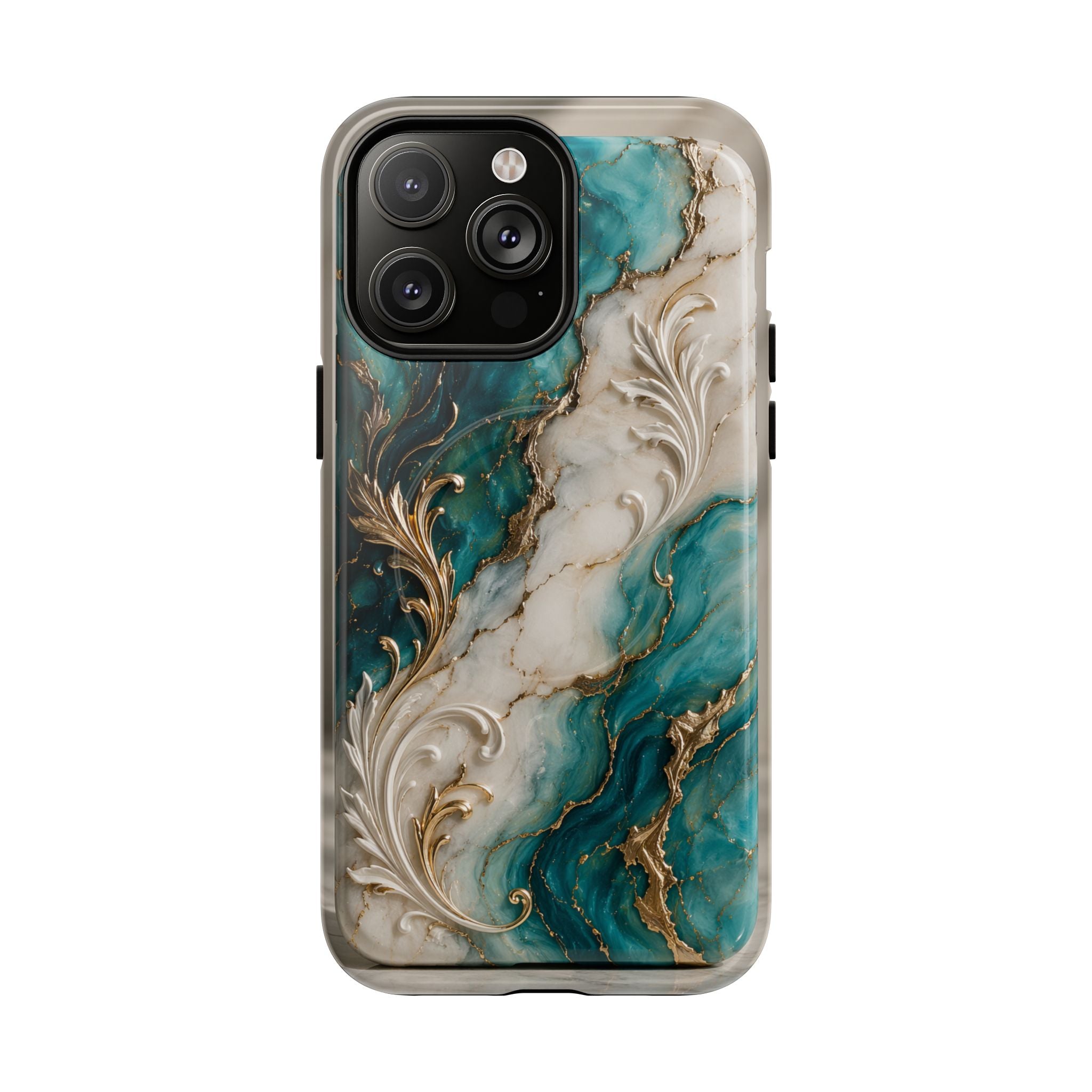 Copy of Magnetic Phone Case — Teal Marble Gold Agate Design
