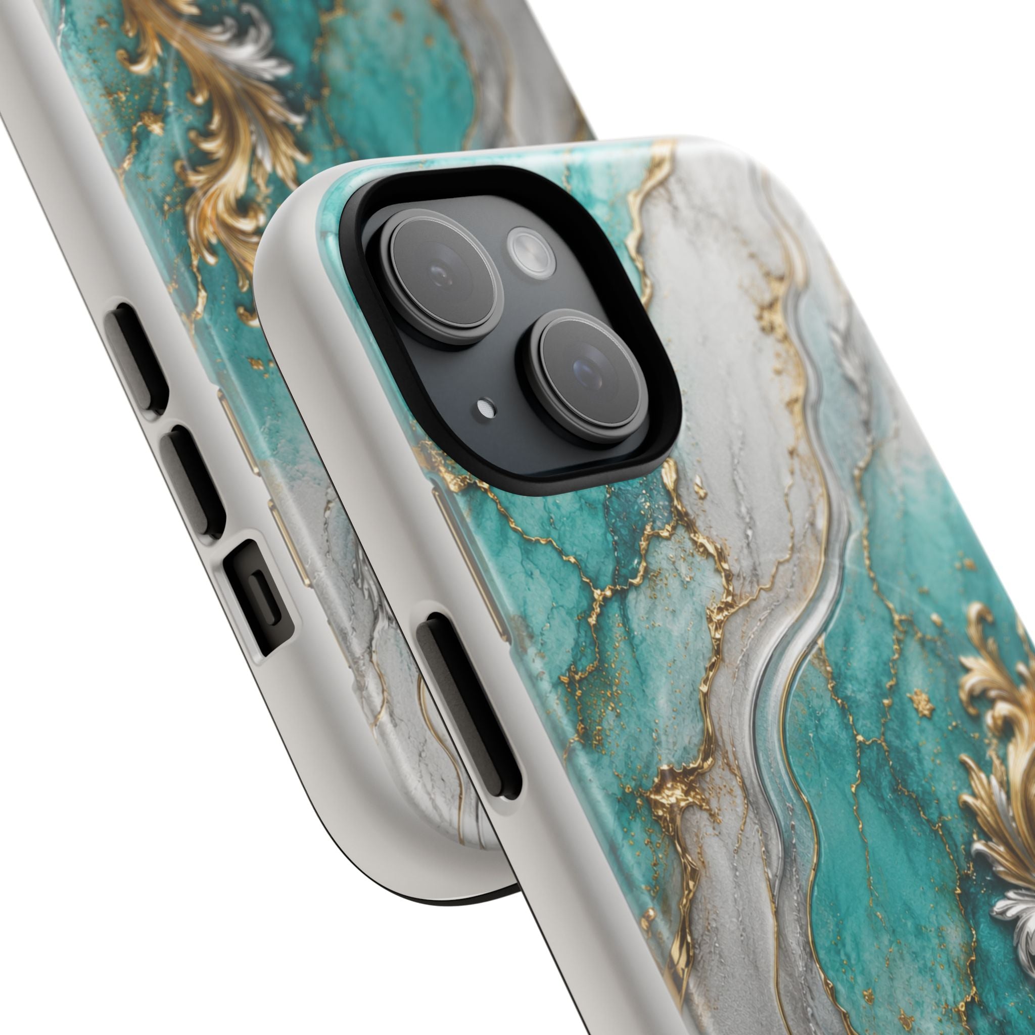 Copy of Magnetic Phone Case — Teal Marble Gold Agate Design