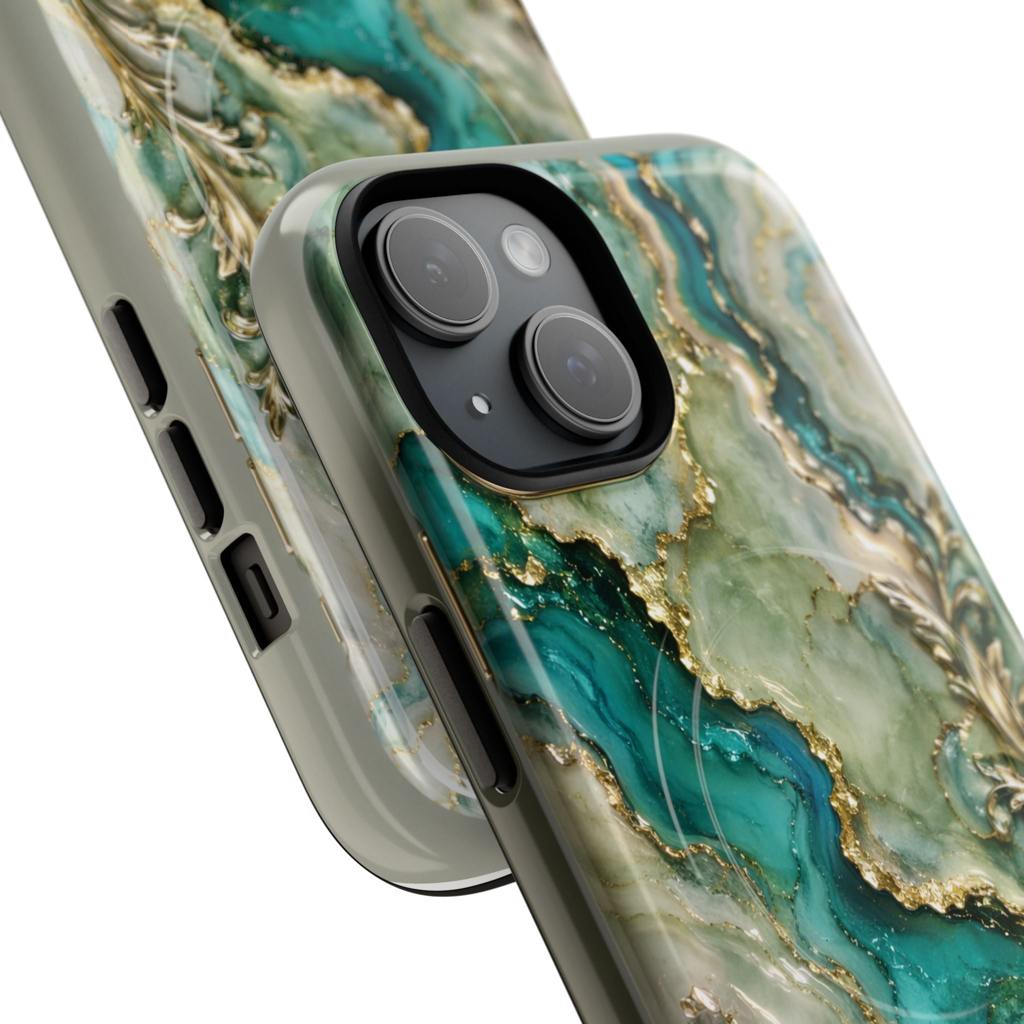 Magnetic Phone Case — Teal Marble Gold Agate Design