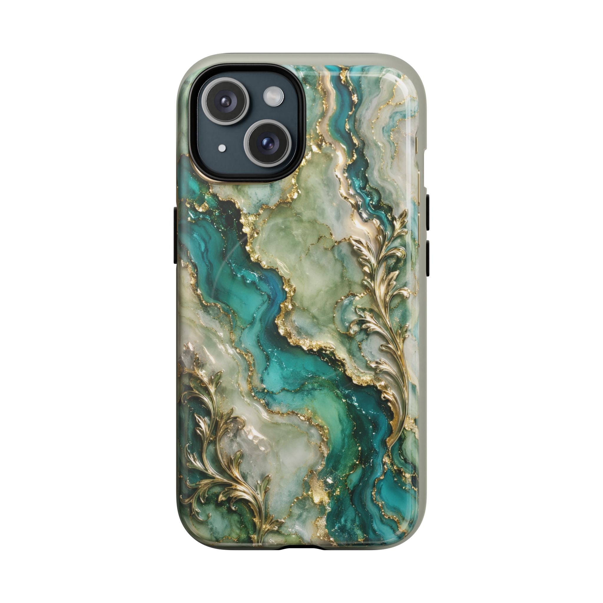 Magnetic Phone Case — Teal Marble Gold Agate Design