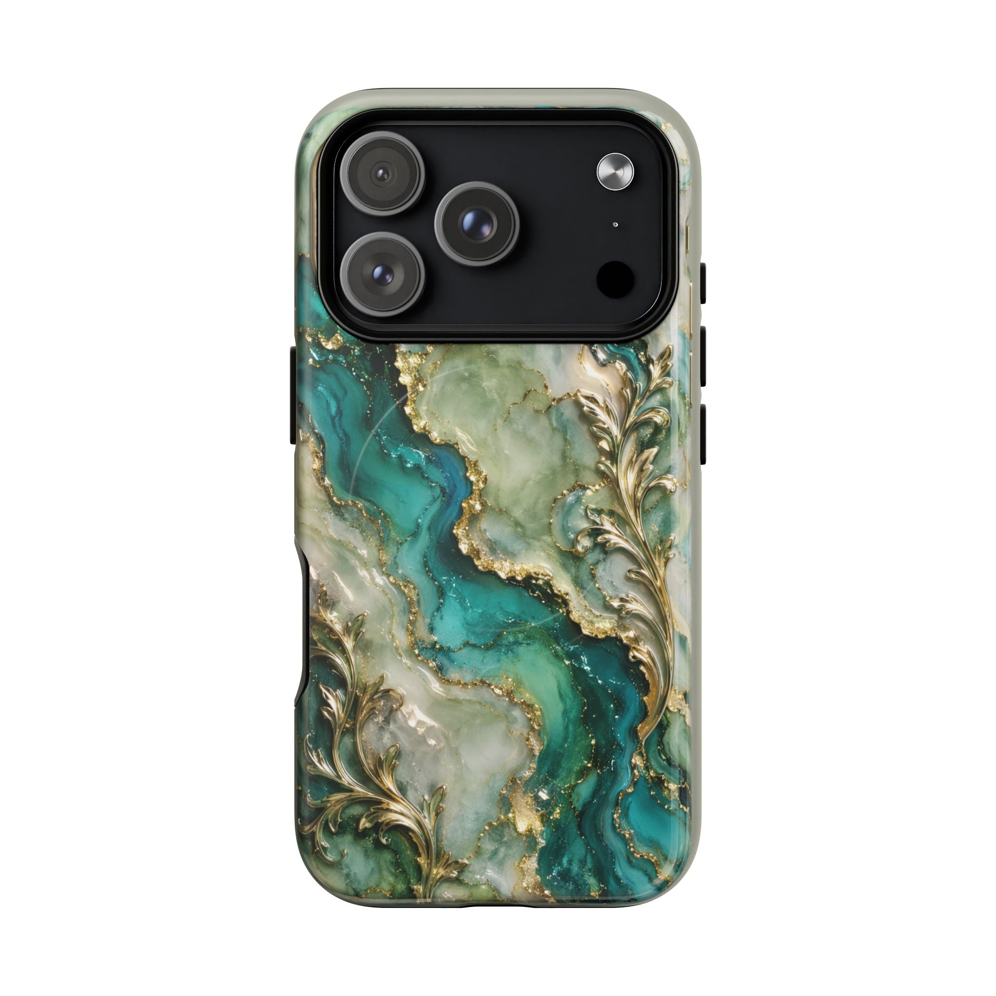 Magnetic Phone Case — Teal Marble Gold Agate Design