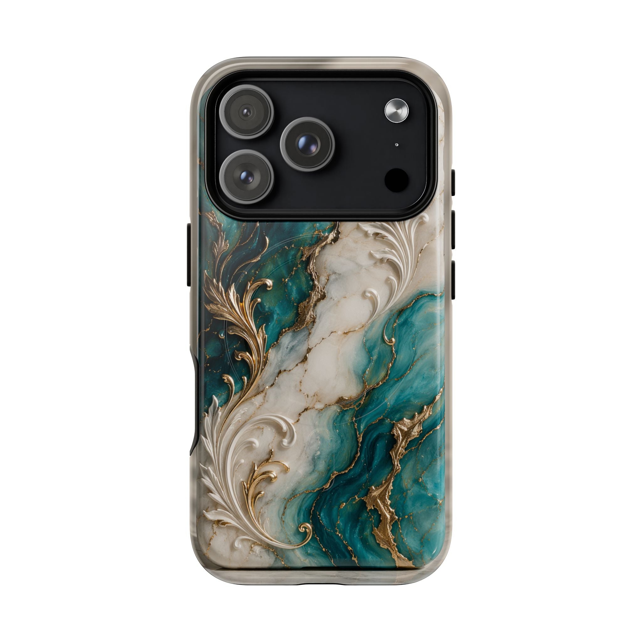 Copy of Magnetic Phone Case — Teal Marble Gold Agate Design