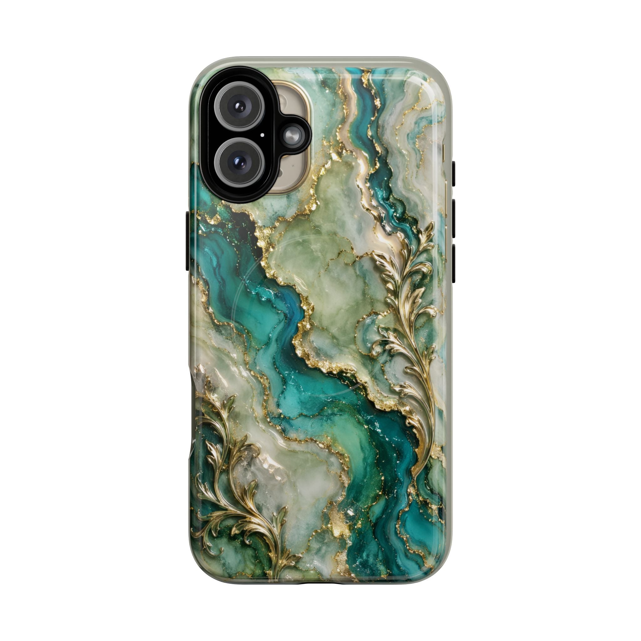 Magnetic Phone Case — Teal Marble Gold Agate Design