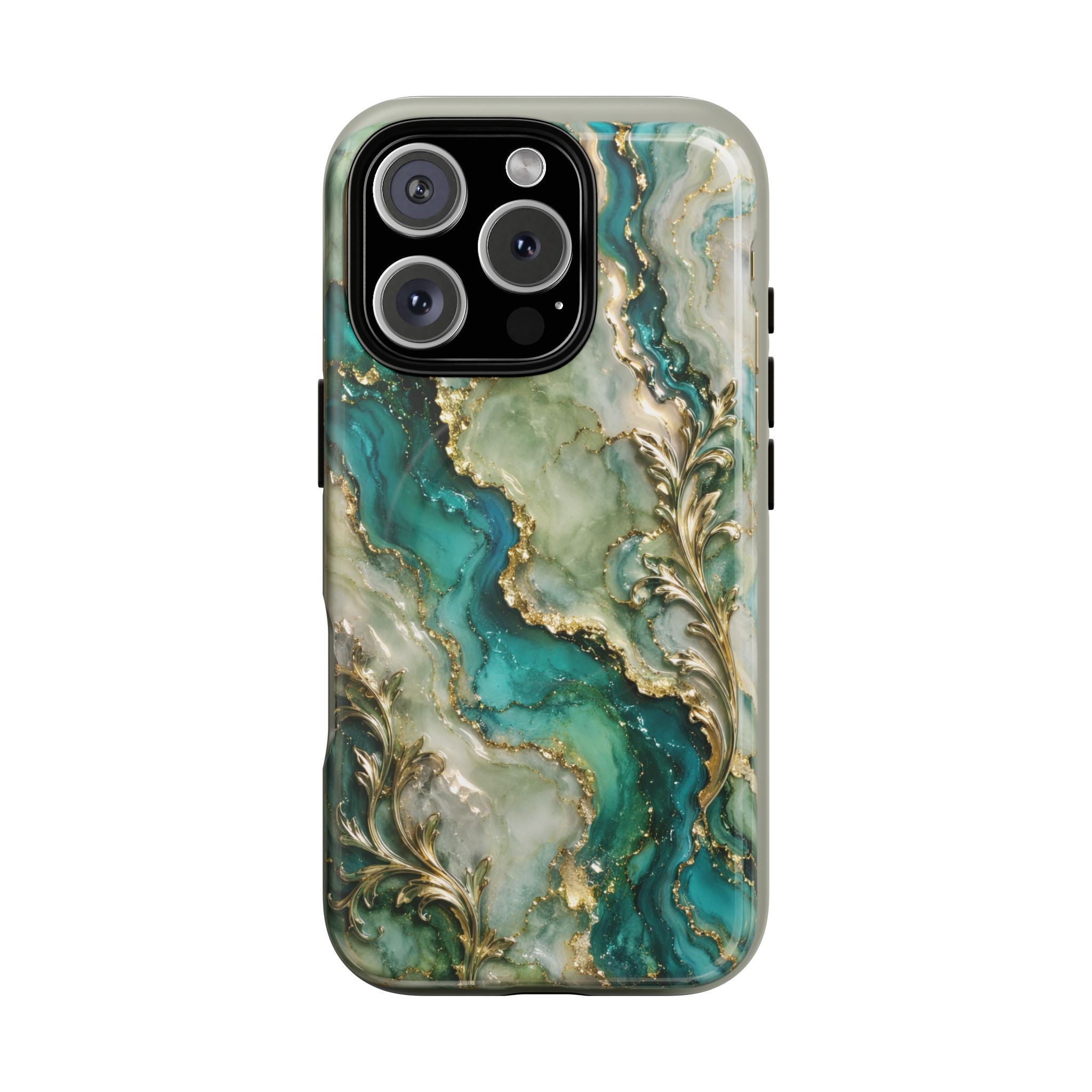 Magnetic Phone Case — Teal Marble Gold Agate Design