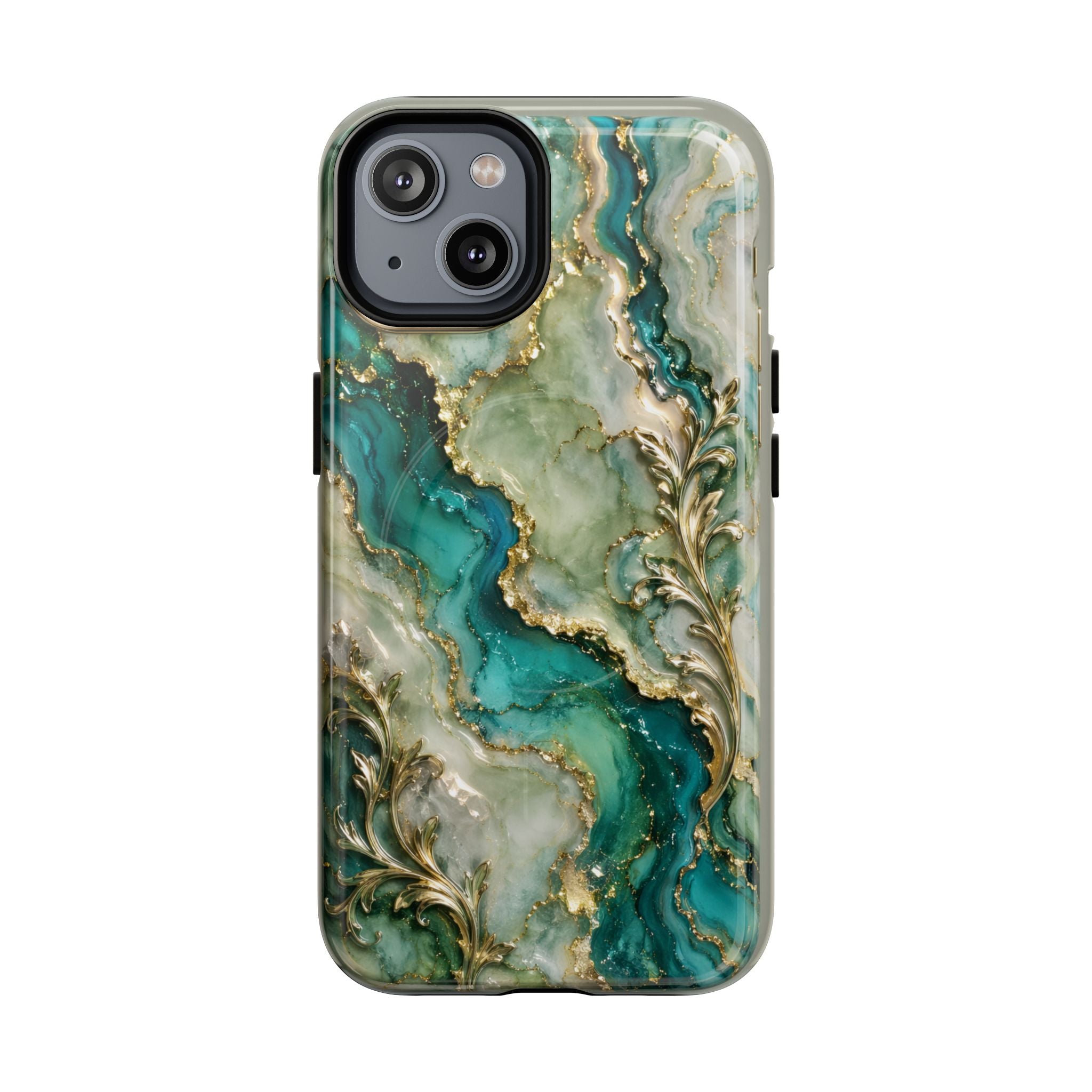 Magnetic Phone Case — Teal Marble Gold Agate Design