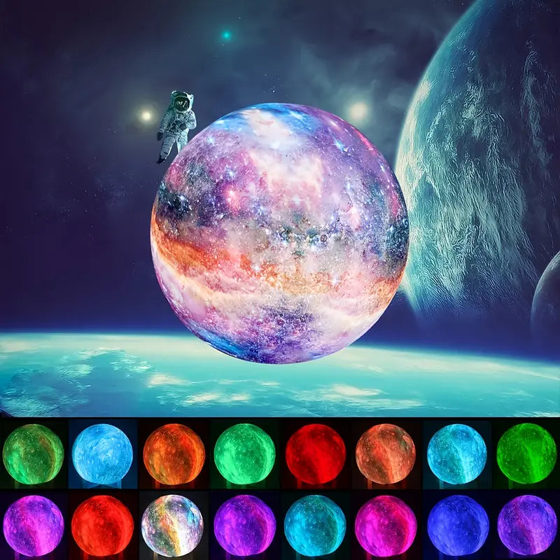 16-Color 3D LED Moon Light with Stand - Night Light