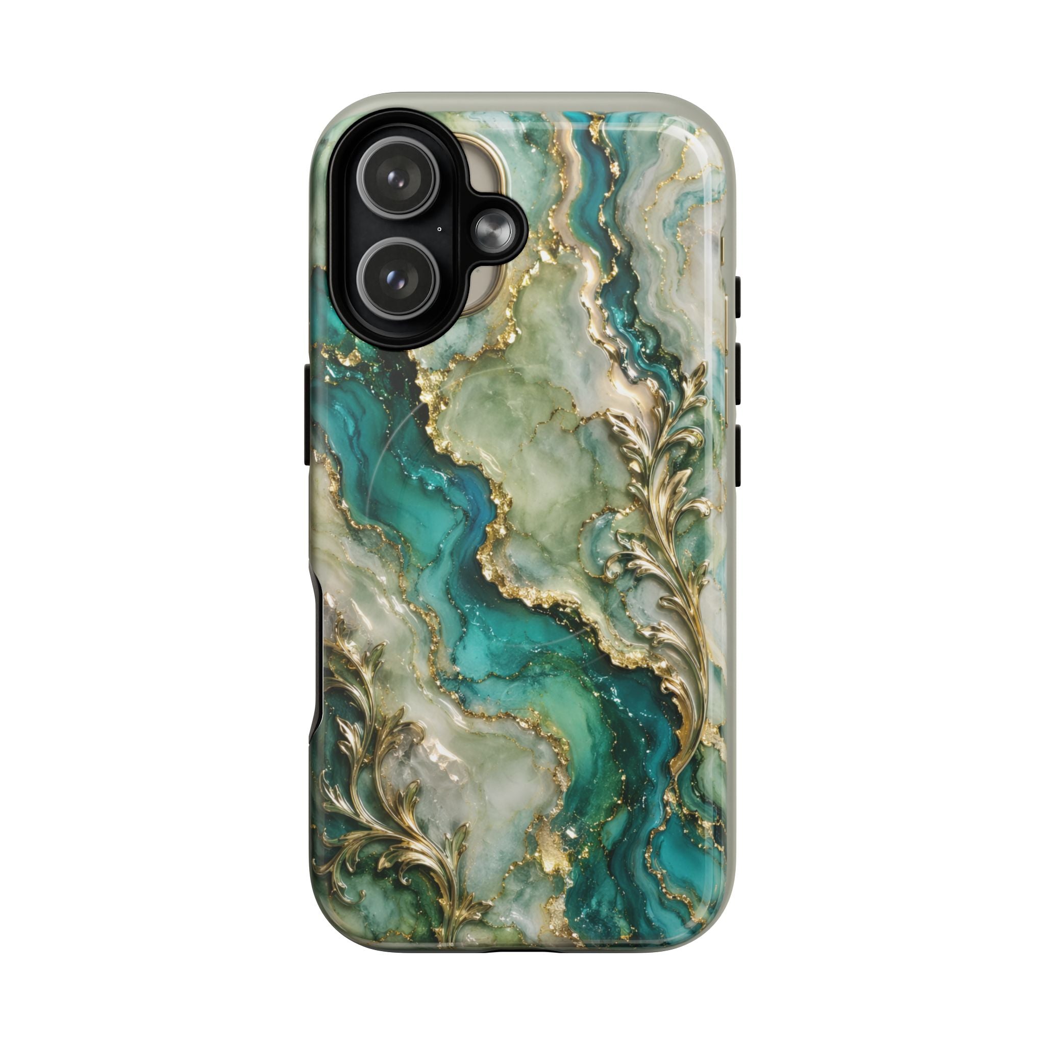 Magnetic Phone Case — Teal Marble Gold Agate Design