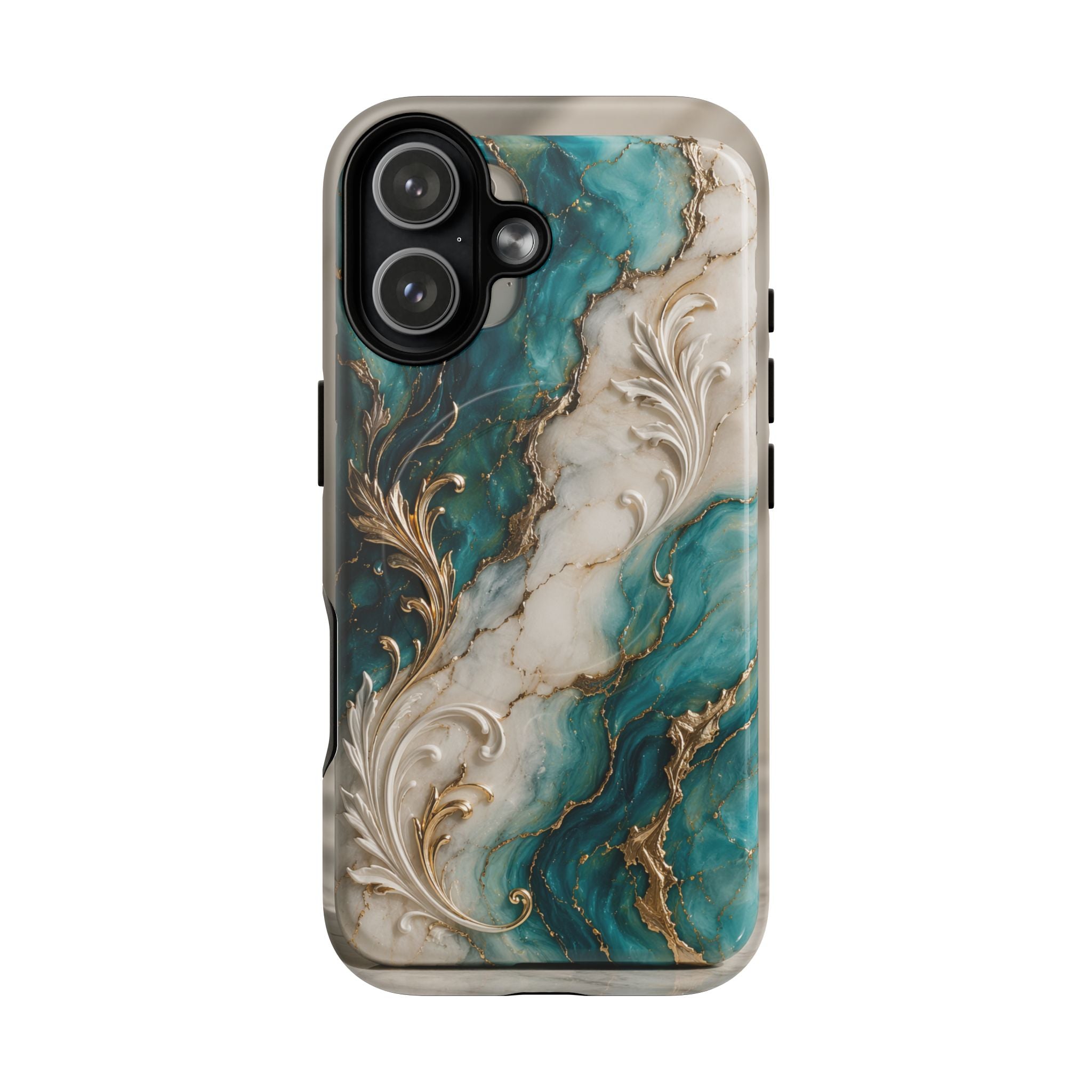 Copy of Magnetic Phone Case — Teal Marble Gold Agate Design