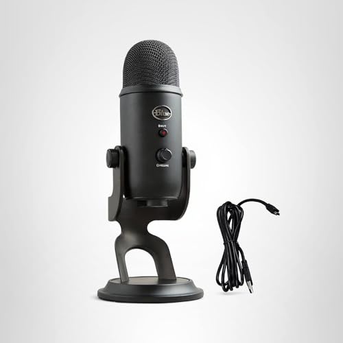 Logitech Creators Blue Yeti USB Microphone for PC, Mac, Gaming, Recording, Streaming, Podcasting, Studio and Computer Condenser Mic with Blue VO!CE effects, 4 Pickup Patterns, Plug and Play - Blackout