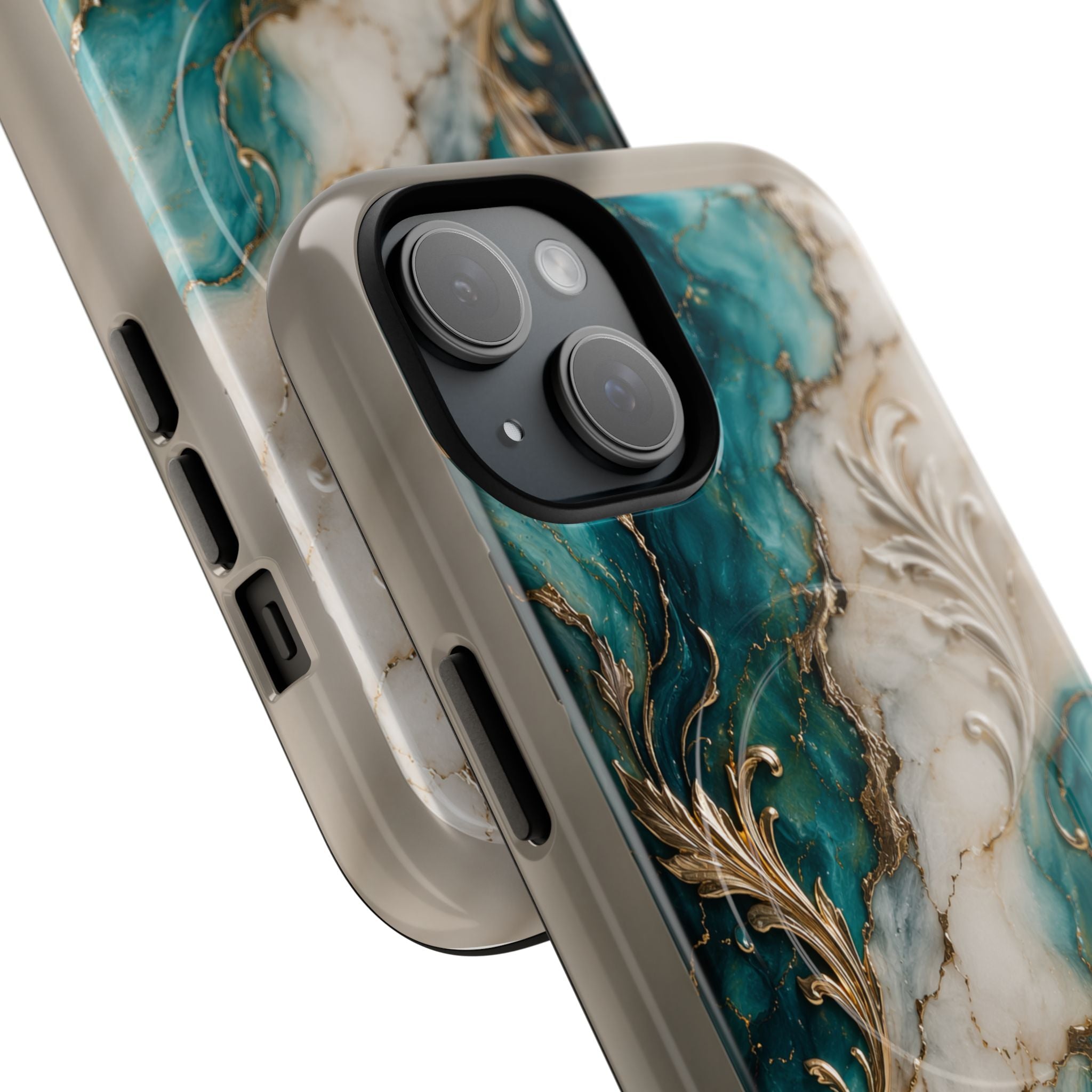 Copy of Magnetic Phone Case — Teal Marble Gold Agate Design