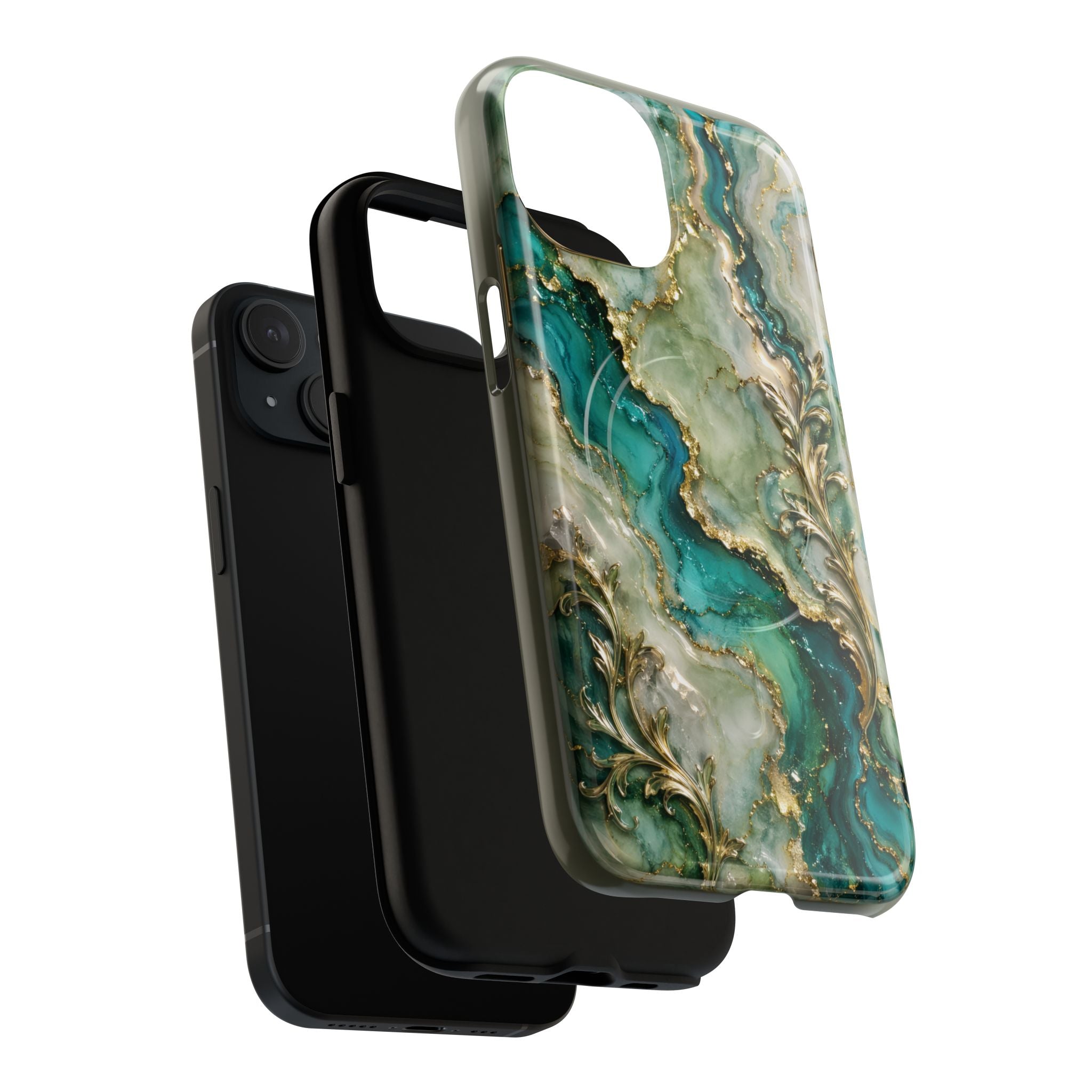 Magnetic Phone Case — Teal Marble Gold Agate Design