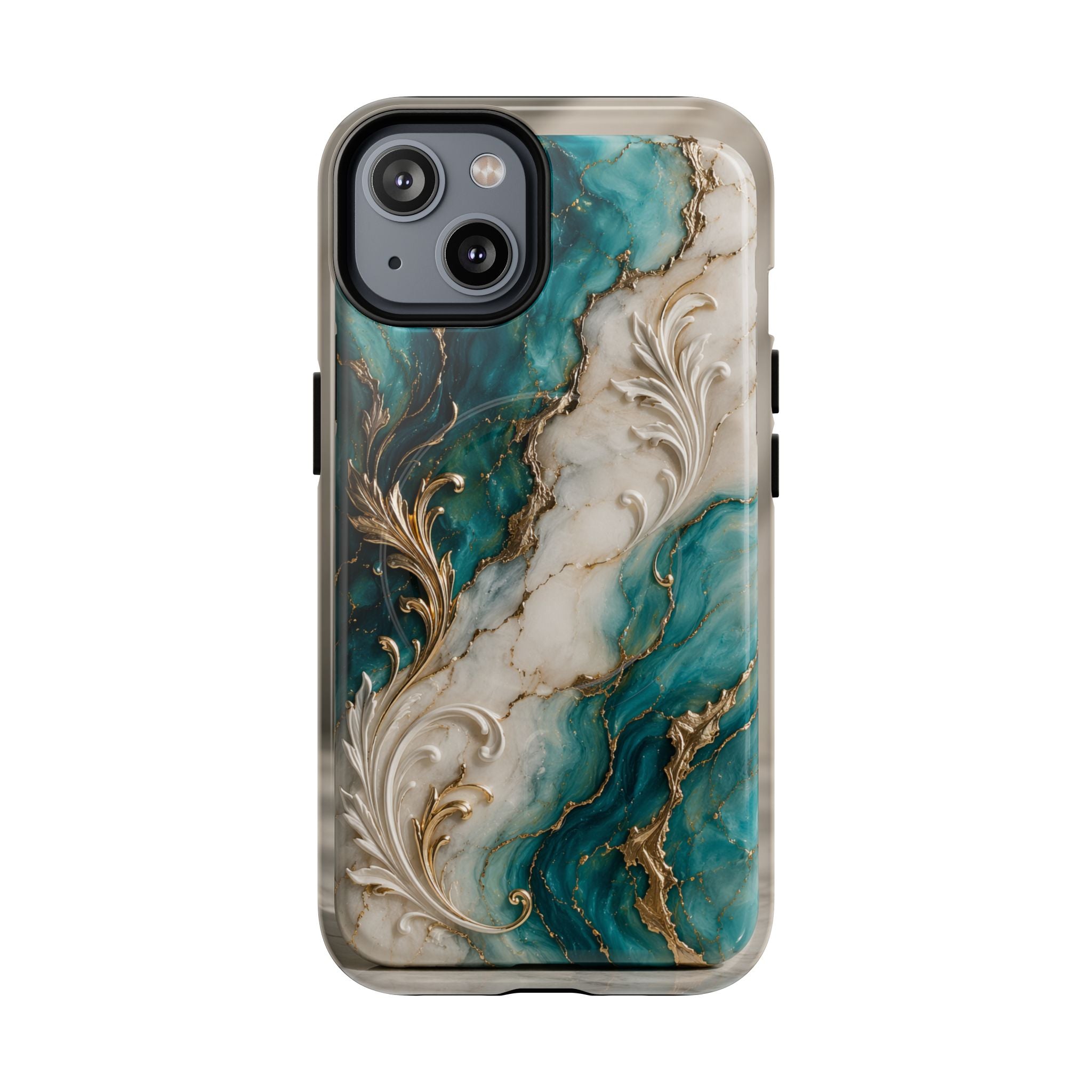 Copy of Magnetic Phone Case — Teal Marble Gold Agate Design