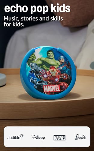Amazon Echo Pop Kids (newest model), Designed for kids, Designed for Alexa+, parental controls, Includes 6 months of Amazon Kids+, Marvel's Avengers