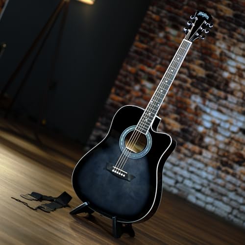 Washburn WA90CE Acoustic-Electric Guitar Kit – Dreadnought Cutaway, Built-In Tuner, Okoume Body – Perfect Holiday Gift for Adults, Beginners, Musicians & Live Performance