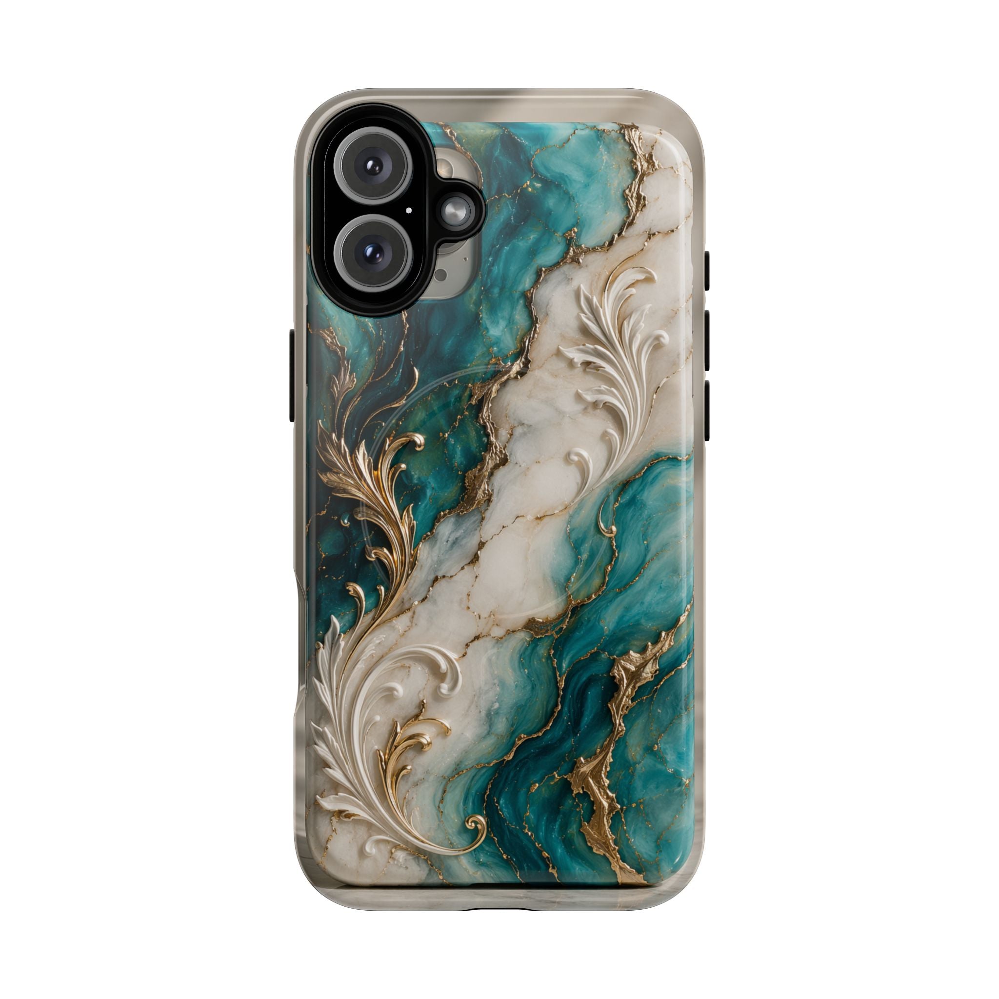 Copy of Magnetic Phone Case — Teal Marble Gold Agate Design