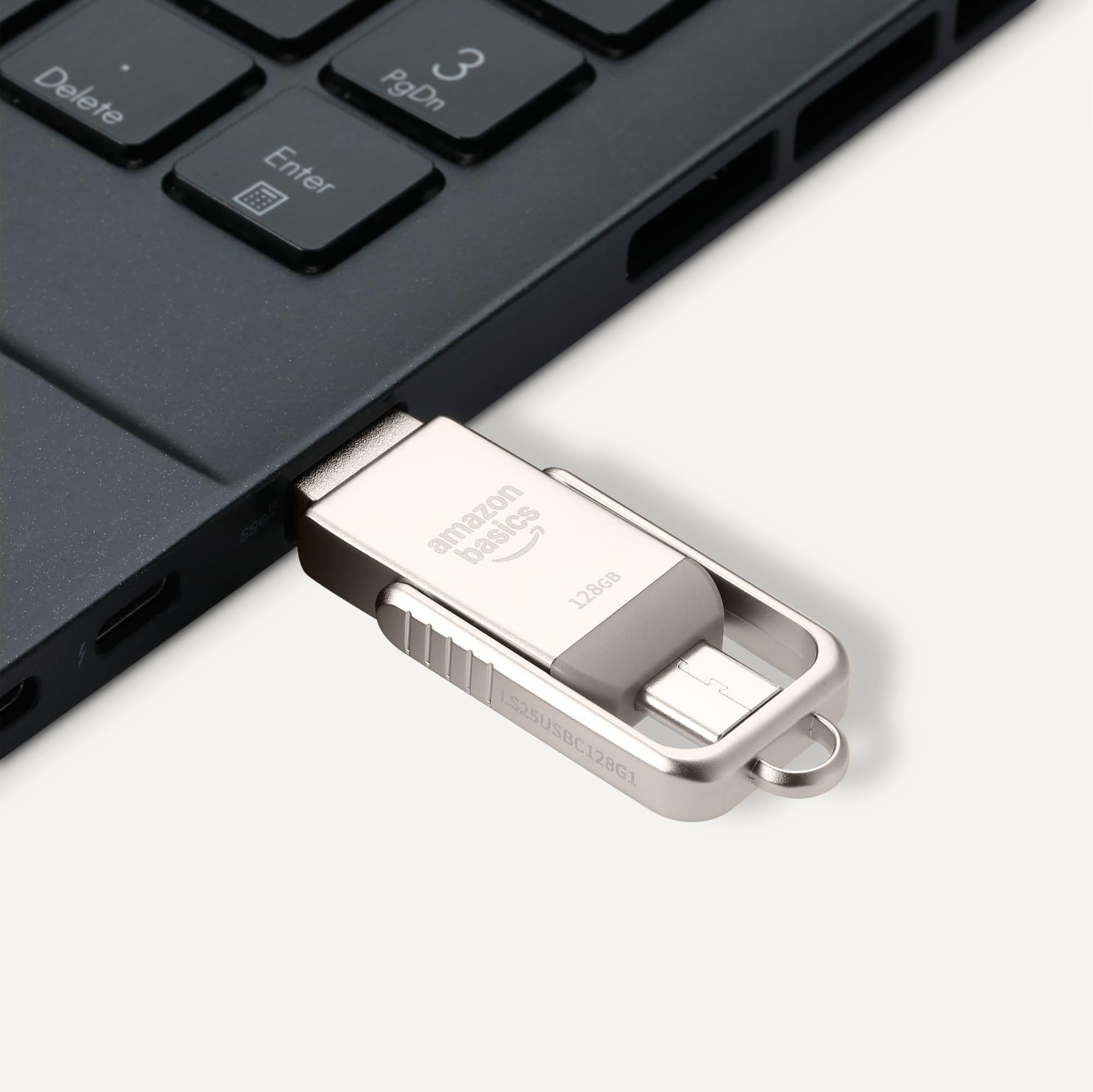 USB Flash Drive 128GB, Thumb Drive Memory Stick with USB C and USB A Dual Ports, Champagne Silver