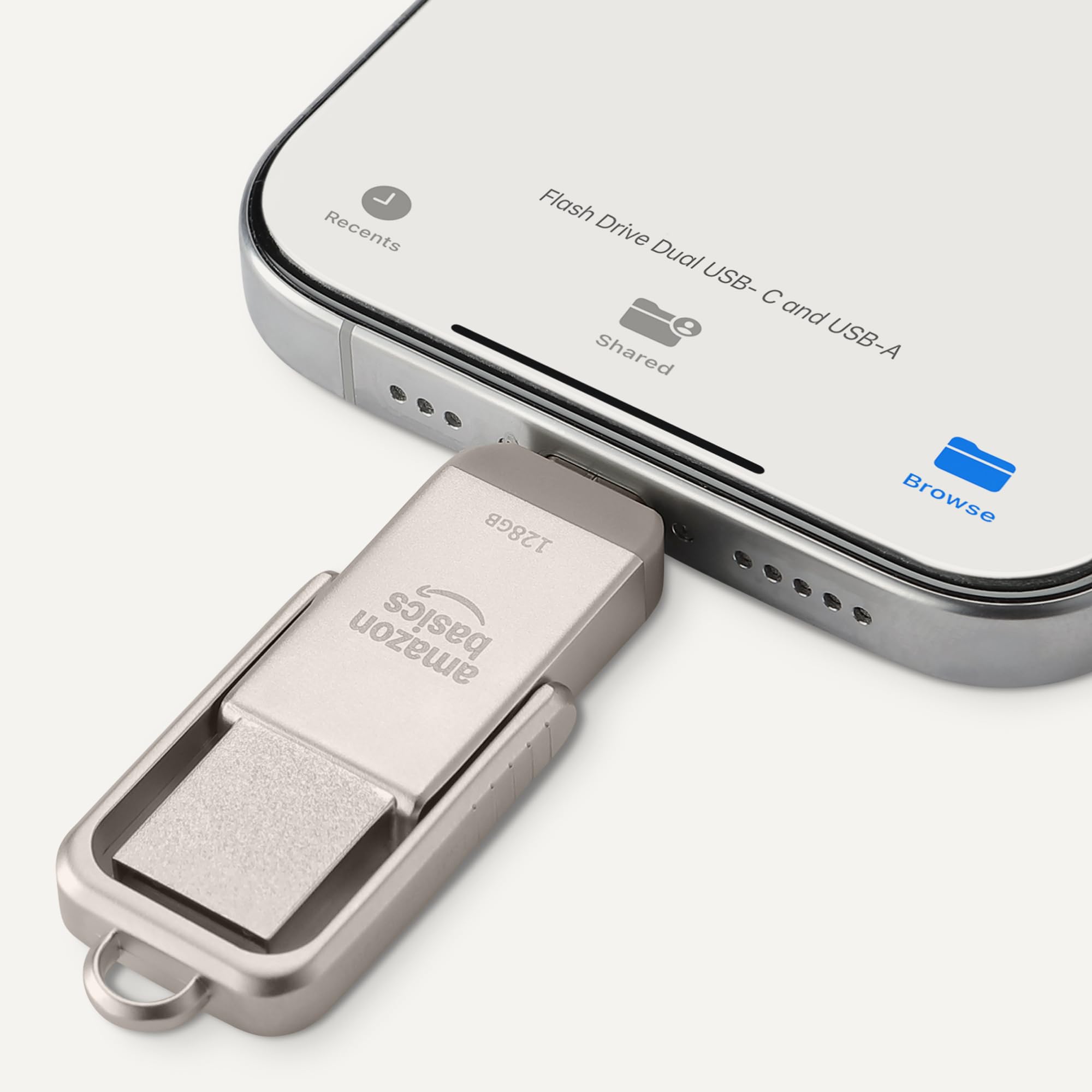USB Flash Drive 128GB, Thumb Drive Memory Stick with USB C and USB A Dual Ports, Champagne Silver