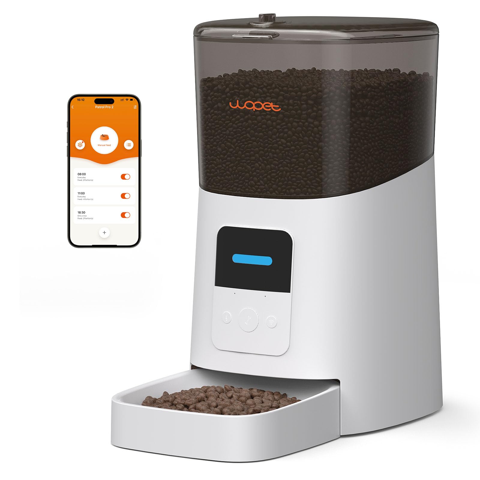 WOPET 6L Automatic Cat Feeder, WiFi Automatic Dog Feeder with APP Control for Remote Feeding, Cat Food Dispenser with Low Food Sensor and Voice Recorder, Up to 15 Meals Per Day
