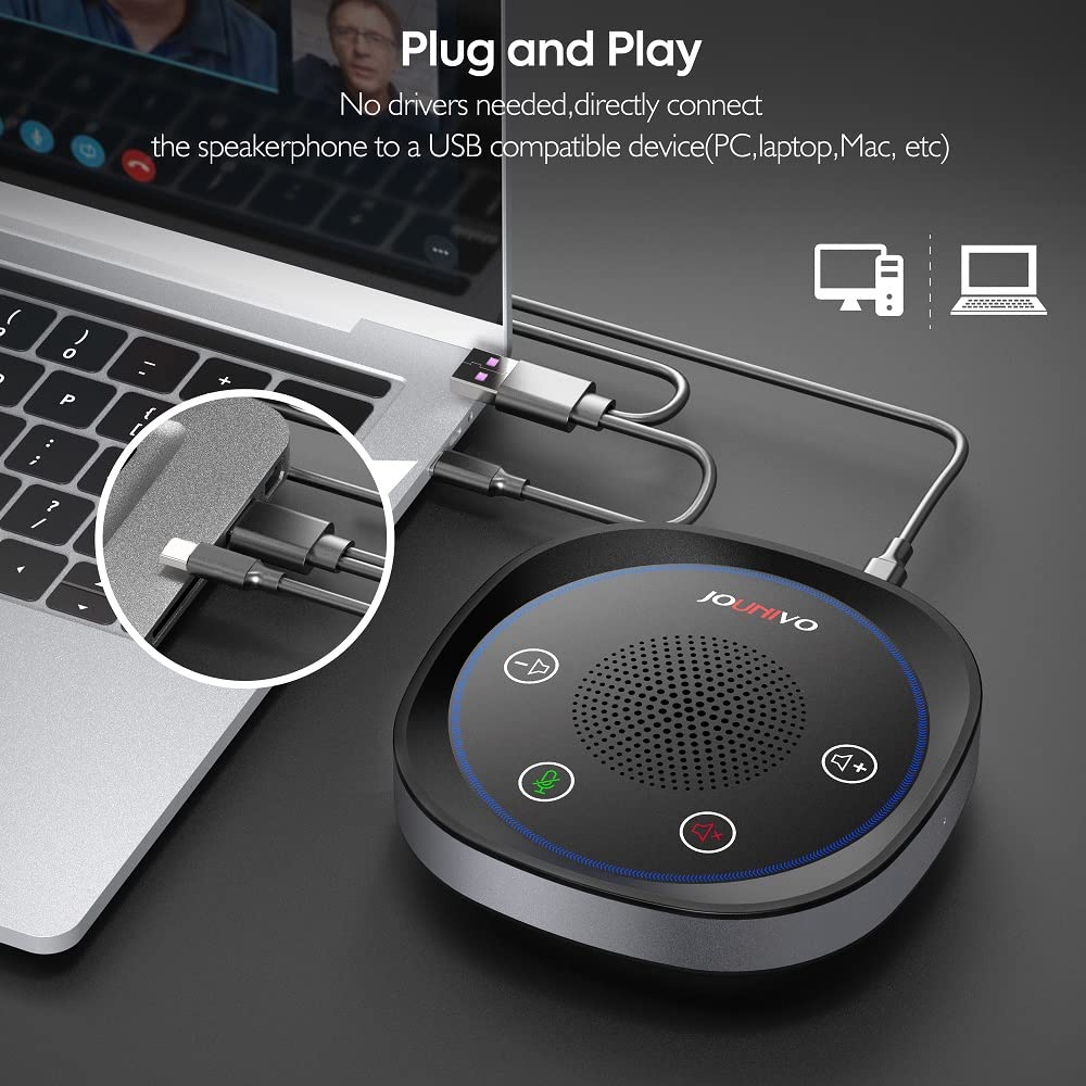 JOUNIVO USB Speakerphone, Omnidirectional Computer Speaker with Microphone,Plug and Plays Portable Speaker with Microphone for Holding Meetings Anywhere with Immersive Sound
