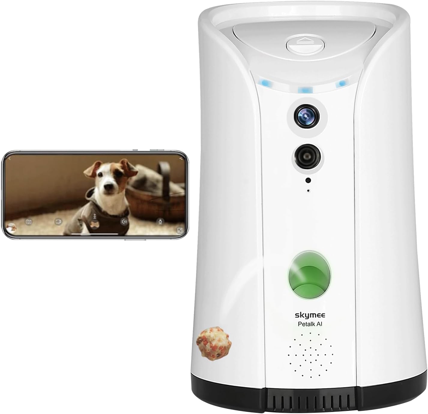 SKYMEE Dog Camera Treat Dispenser,WiFi Full HD Pet Camera with Two-Way Audio and Night Vision,Compatible with Alexa (2.4G WiFi ONLY) (Petalk AI)