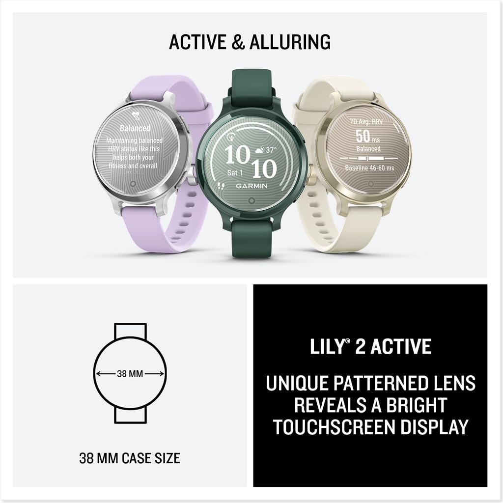 Garmin Lily® 2 Active, Smartwatch, Small and Stylish, Built-in GPS, Hidden Display, Patterned Lens, Up to 9 Days Battery Life, Jasper Green with Jasper Green Silicone Band