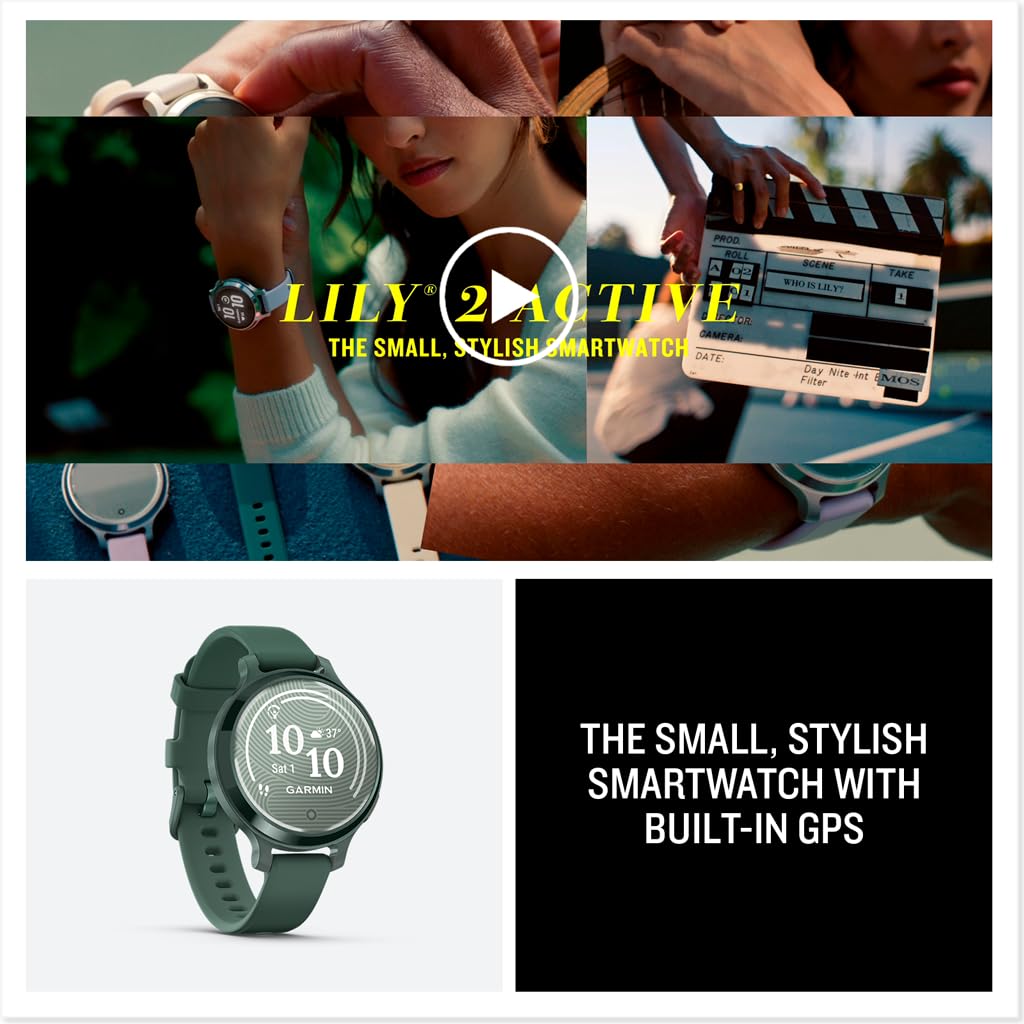 Garmin Lily® 2 Active, Smartwatch, Small and Stylish, Built-in GPS, Hidden Display, Patterned Lens, Up to 9 Days Battery Life, Jasper Green with Jasper Green Silicone Band