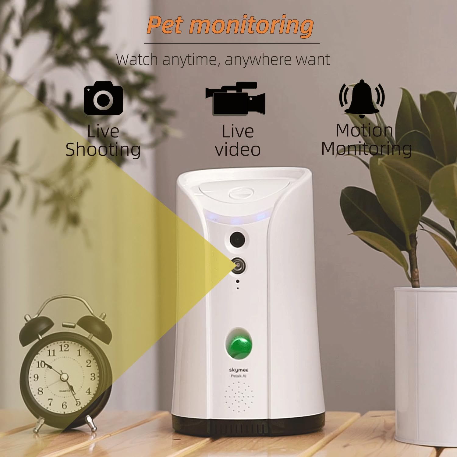 SKYMEE Dog Camera Treat Dispenser,WiFi Full HD Pet Camera with Two-Way Audio and Night Vision,Compatible with Alexa (2.4G WiFi ONLY) (Petalk AI)