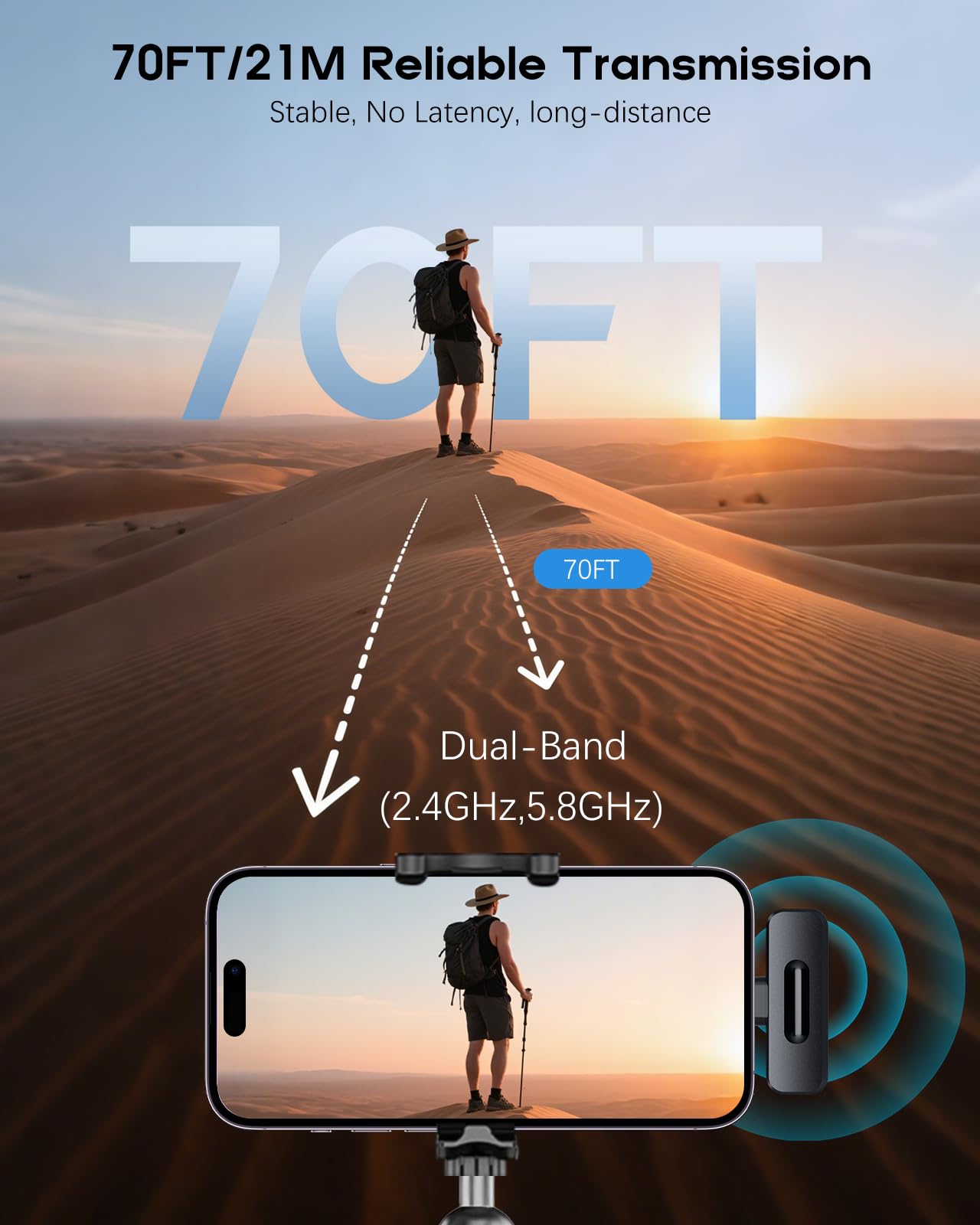 ZOPPLM Wireless Mini Microphone for iPhone - 2 Pack Lavalier Bluetooth Microphone for Video Recording, 2 in 1 Noise Reduction Lapel Mic for Ipad, Android,Clip-on Mini Mic for Content Creators Podcast
