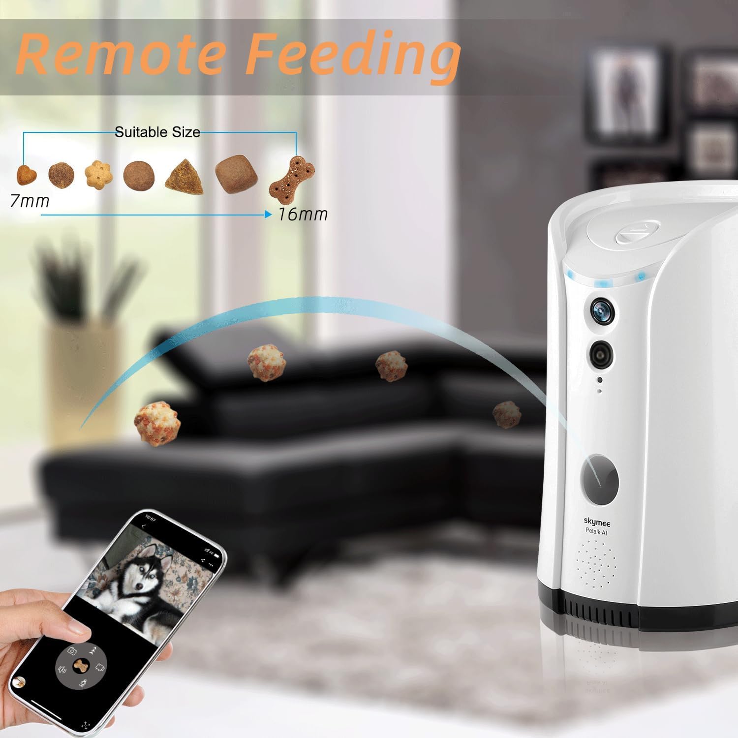 SKYMEE Dog Camera Treat Dispenser,WiFi Full HD Pet Camera with Two-Way Audio and Night Vision,Compatible with Alexa (2.4G WiFi ONLY) (Petalk AI)