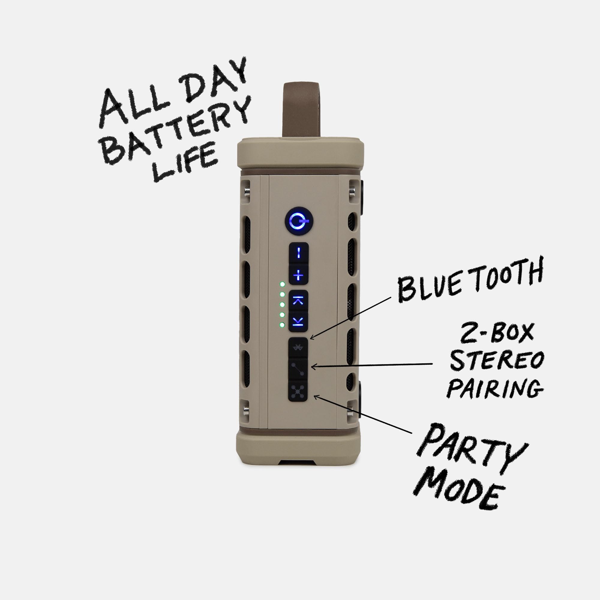Turtlebox Ranger: Loud! Outdoor Portable Bluetooth 5.4 Speaker | Rugged, Waterproof, Ultra-Portable | Plays to 105db, Deep Bass, Shockproof, Unlimited Pairing for Full Stereo Experience, Tan