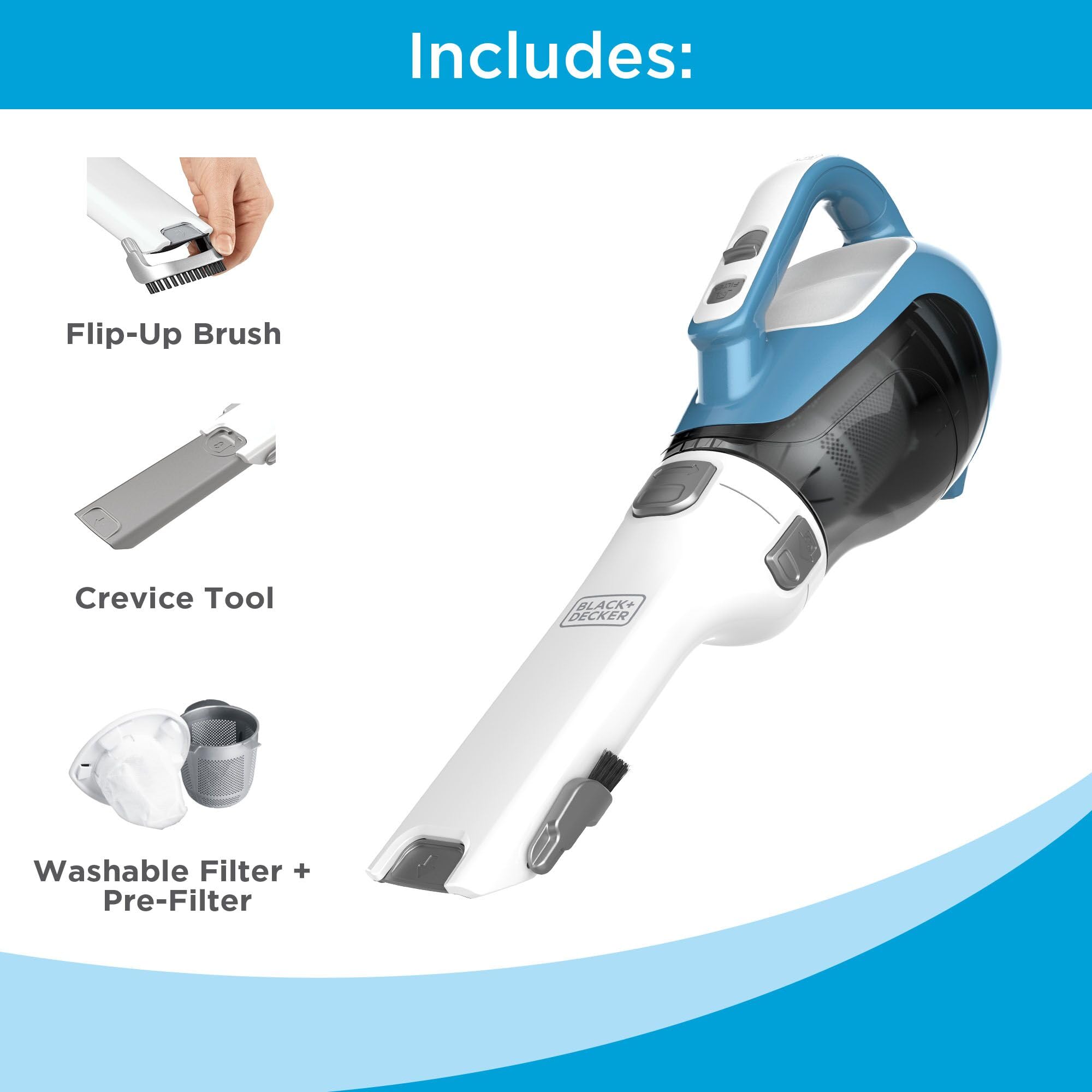 BLACK+DECKER dustbuster AdvancedClean Handheld Vacuum Cordless, Compact Home and Car Vacuum with Crevice Tool ,Rotating Nozzle and Charging Station, Large Dust Bowl (CHV1410L)