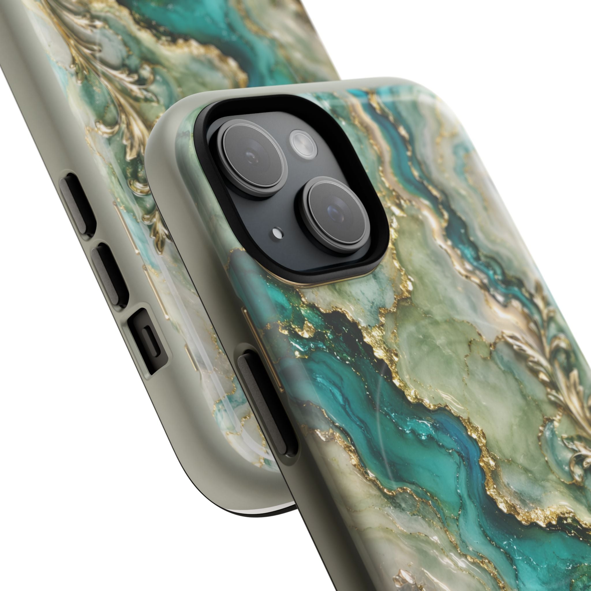 Magnetic Phone Case — Teal Marble Gold Agate Design
