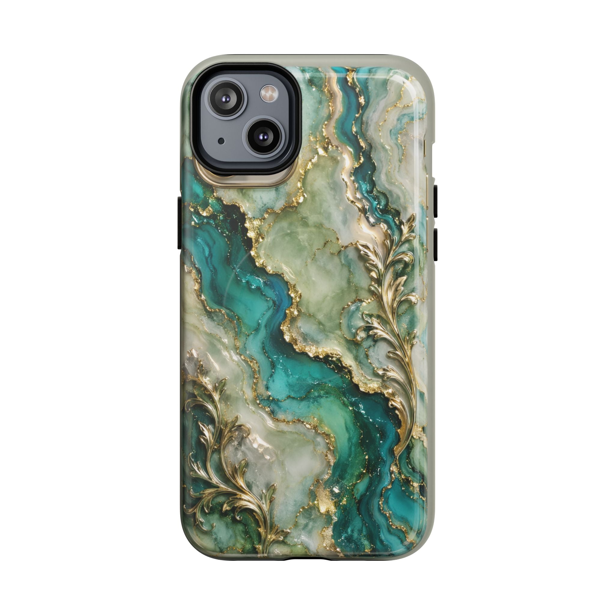 Magnetic Phone Case — Teal Marble Gold Agate Design