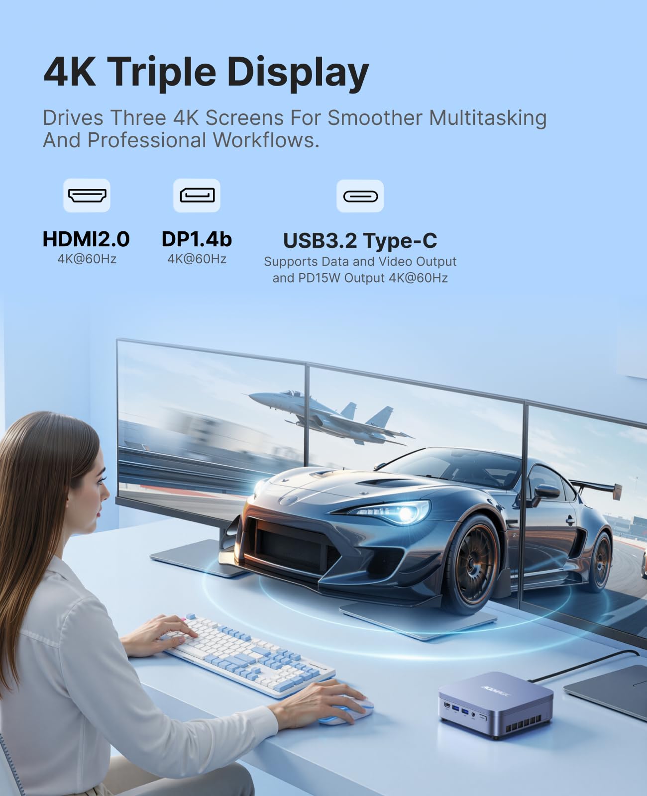 ACEMAGIC M5 Mini PC Windows 11 Pro, Intel Core 14500HX 32GB DDR4 1TB SSD Mini Computers(Beat i9-13900HK/R9 6900HX), NVMe PCIe4.0/USB3.2/Type-C/BT5.2/WiFi6/for Business Office Home Desktop PC 55W